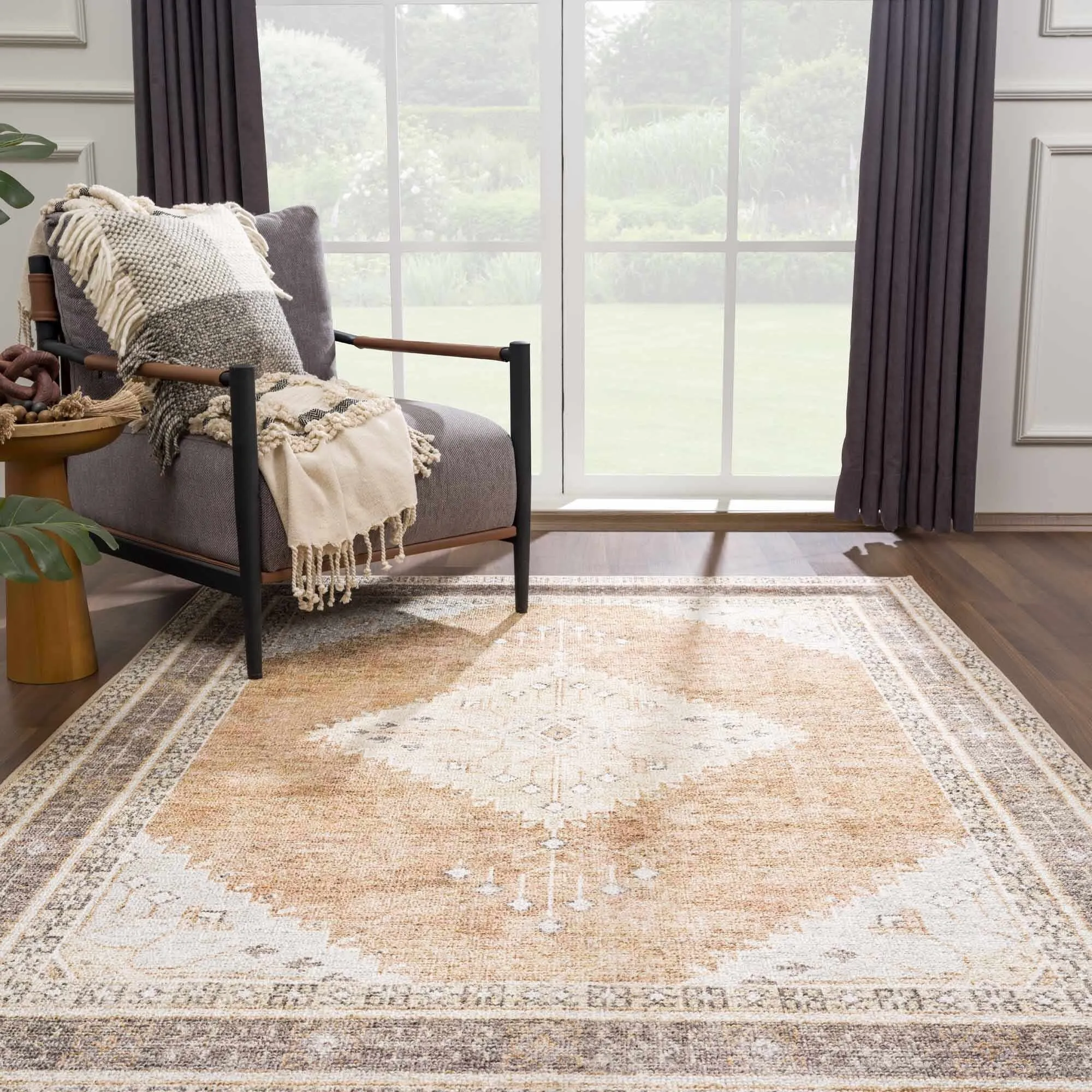 Reseca Oriental Traditional Vintage Distressed Machine Washable Area Rug