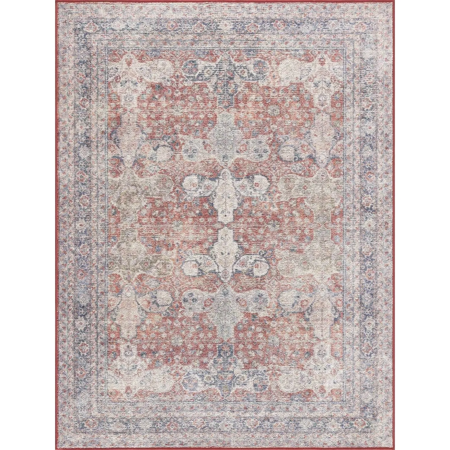 Reseca Oriental Traditional Vintage Distressed Machine Washable Area Rug