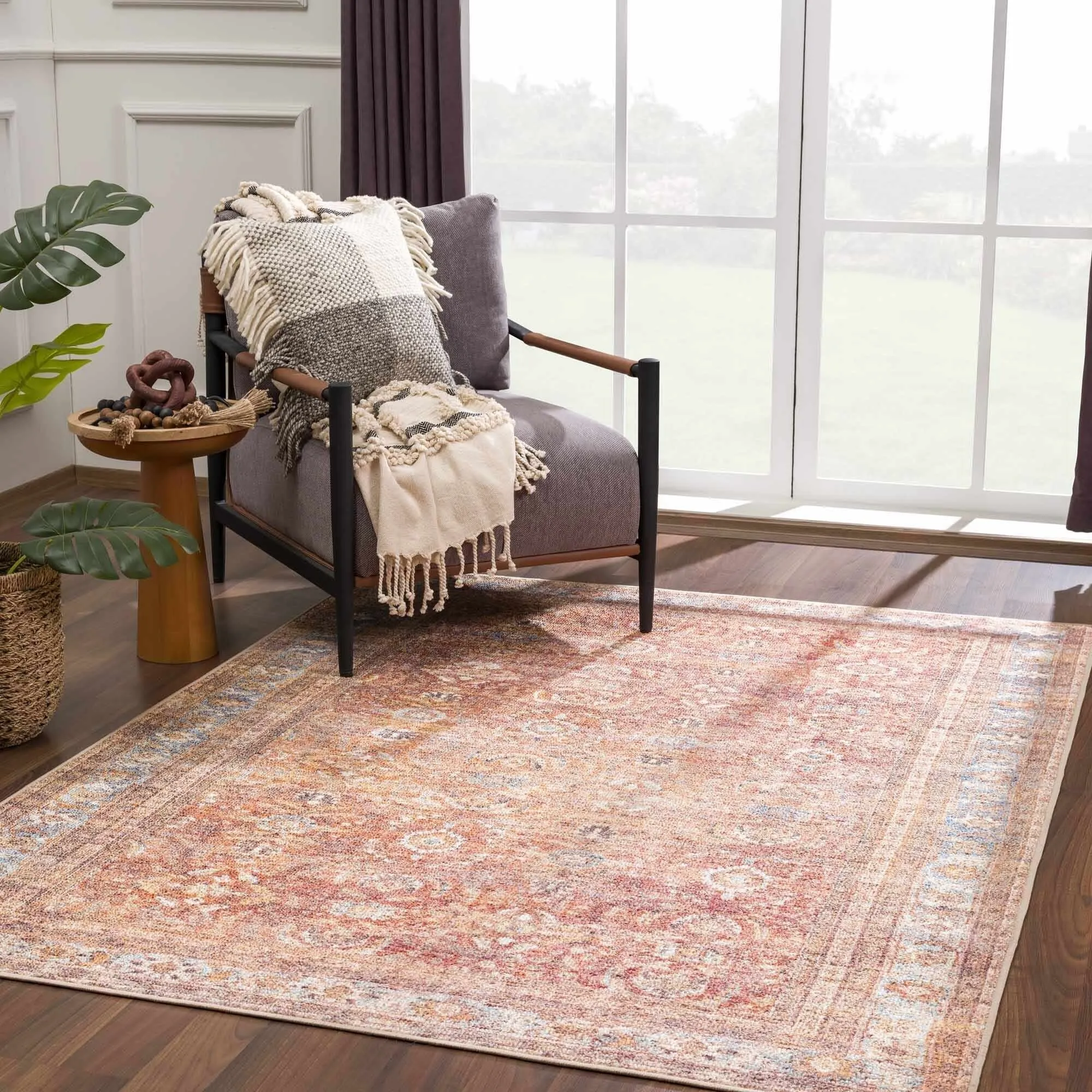 Reseca Oriental Traditional Vintage Distressed Machine Washable Area Rug