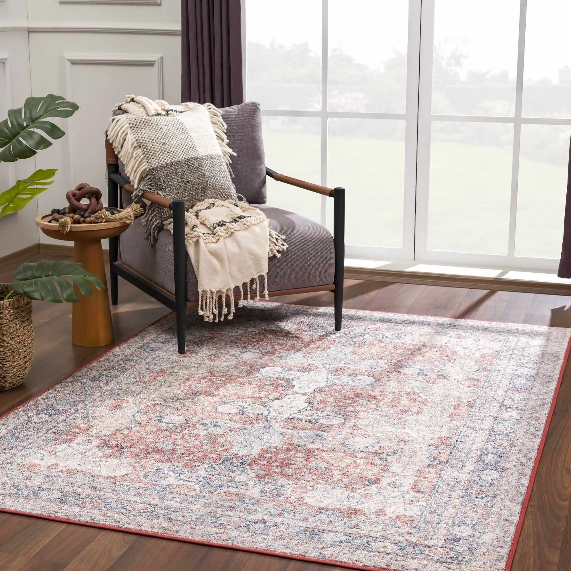 Reseca Oriental Traditional Vintage Distressed Machine Washable Area Rug