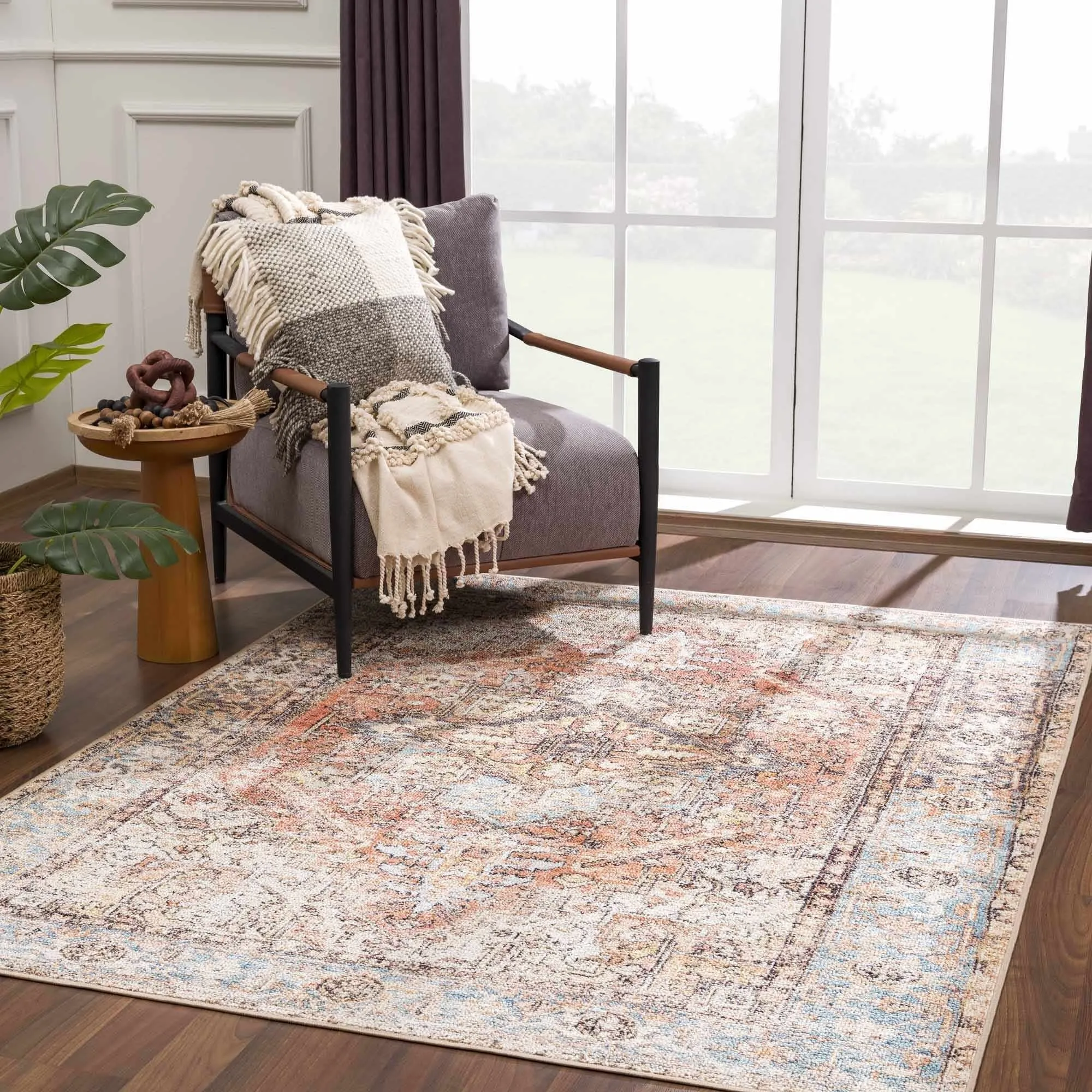 Reseca Oriental Traditional Vintage Distressed Machine Washable Area Rug