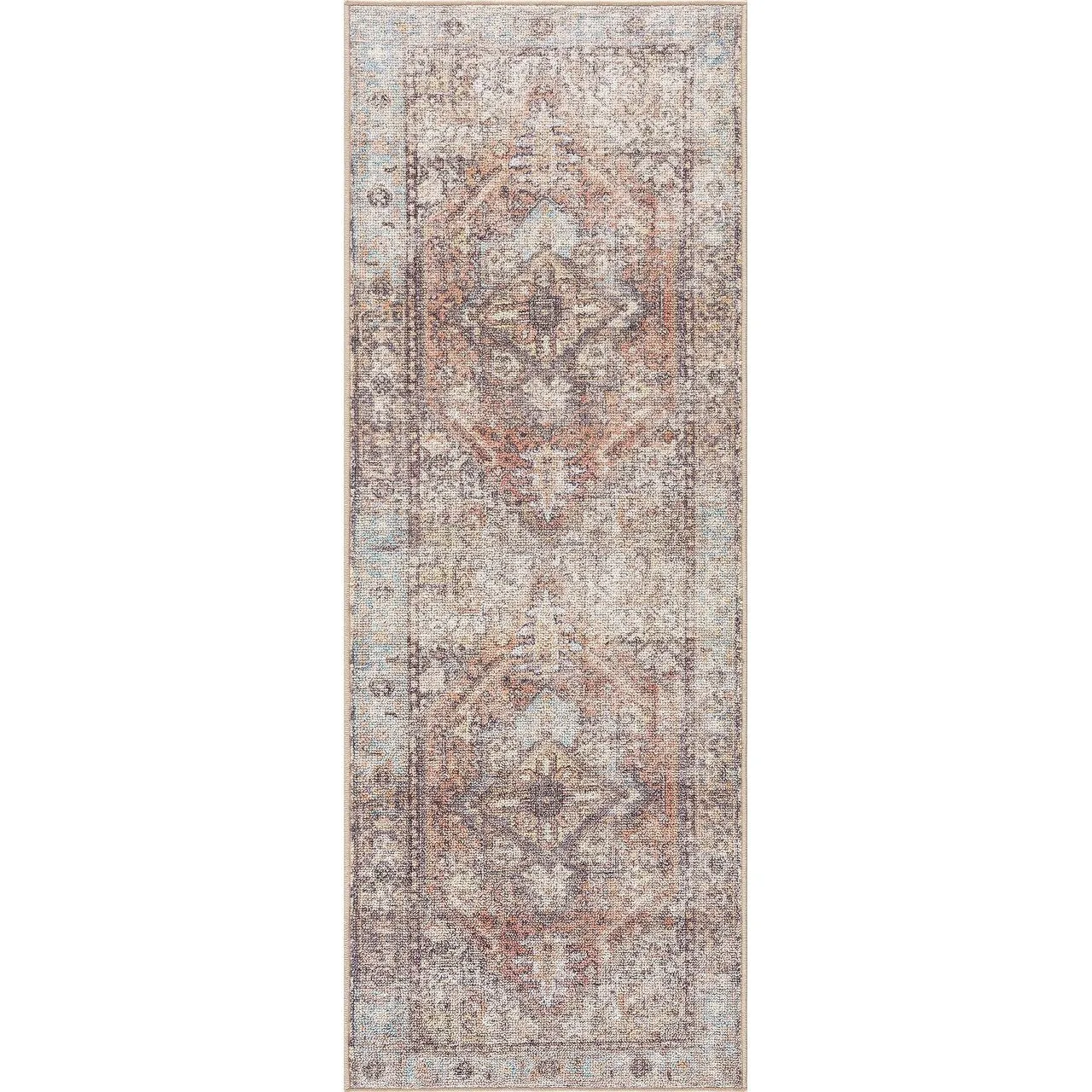 Reseca Oriental Traditional Vintage Distressed Machine Washable Area Rug
