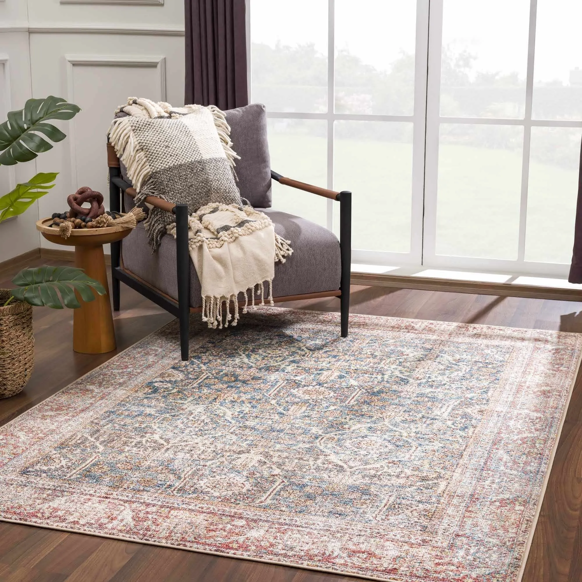 Reseca Oriental Traditional Vintage Distressed Machine Washable Area Rug