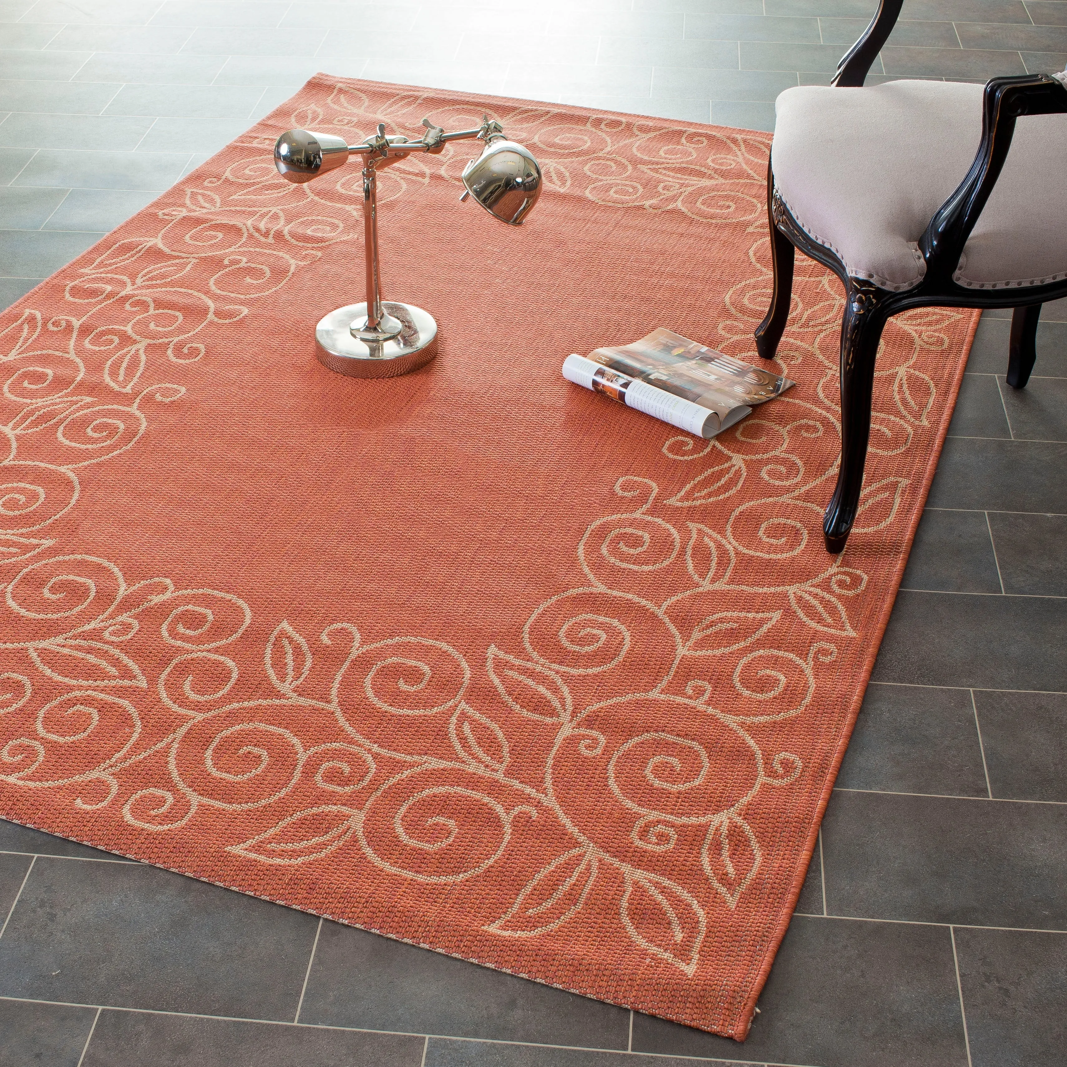 SAFAVIEH Courtyard Elfur Scroll Indoor /Outdoor Waterproof Patio Backyard Rug