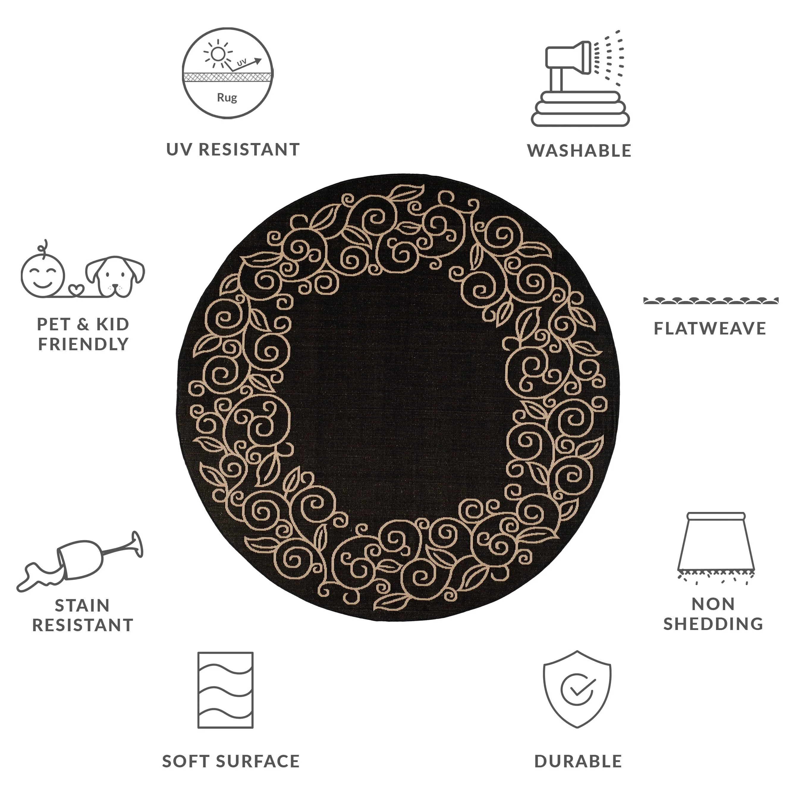 SAFAVIEH Courtyard Elfur Scroll Indoor /Outdoor Waterproof Patio Backyard Rug