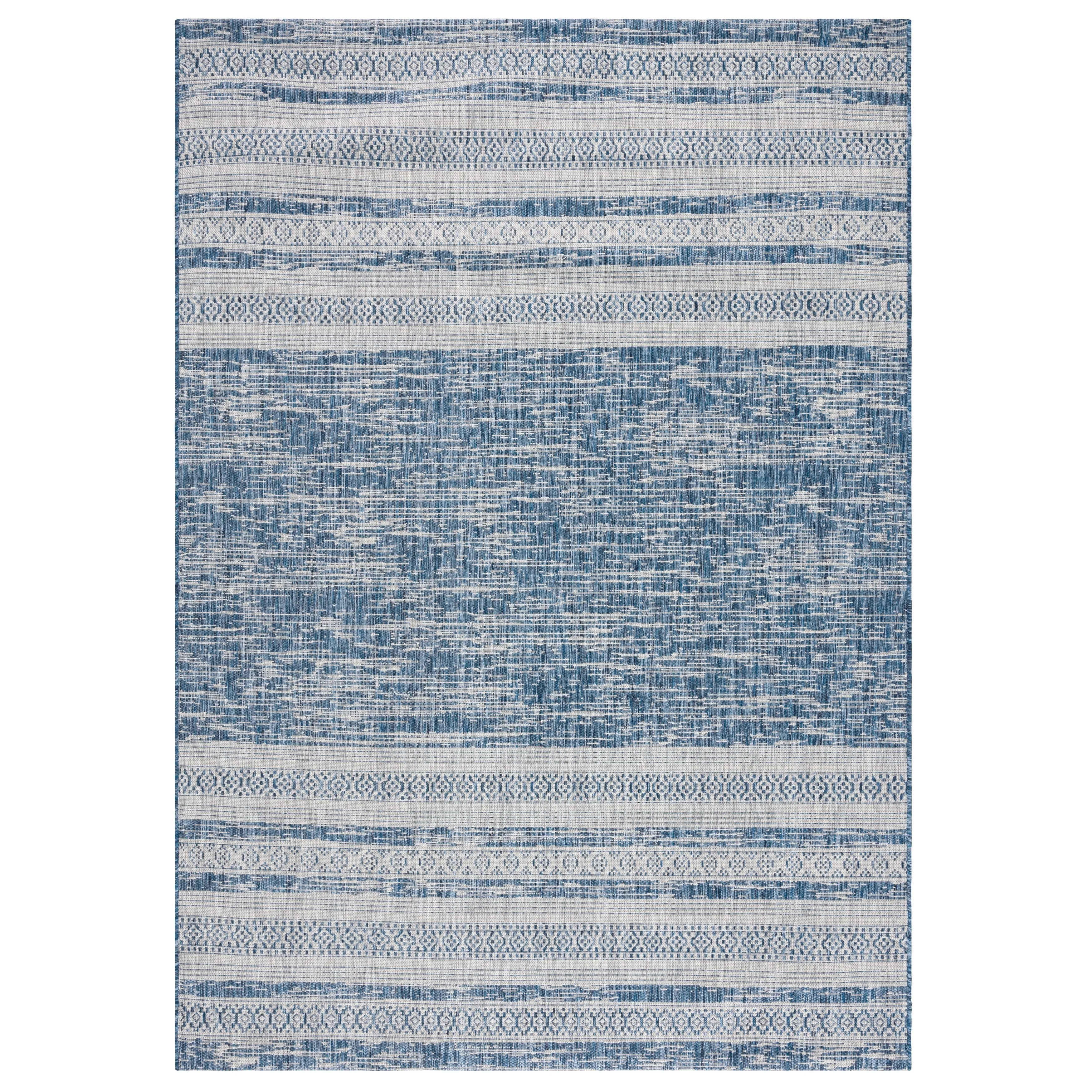 SAFAVIEH Courtyard Evon Indoor/ Outdoor Waterproof Patio Backyard Rug - Navy/Grey - 5'3 x 7'7
