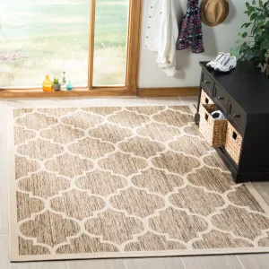 SAFAVIEH Courtyard Kathy Indoor/ Outdoor Waterproof Patio Backyard Rug - Brown/Bone - 5'3 x 7'7