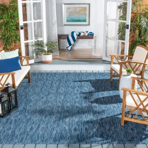 SAFAVIEH Courtyard Marolyn Indoor/Outdoor Waterproof Patio Rug - Navy/Navy - 4' x 5'7