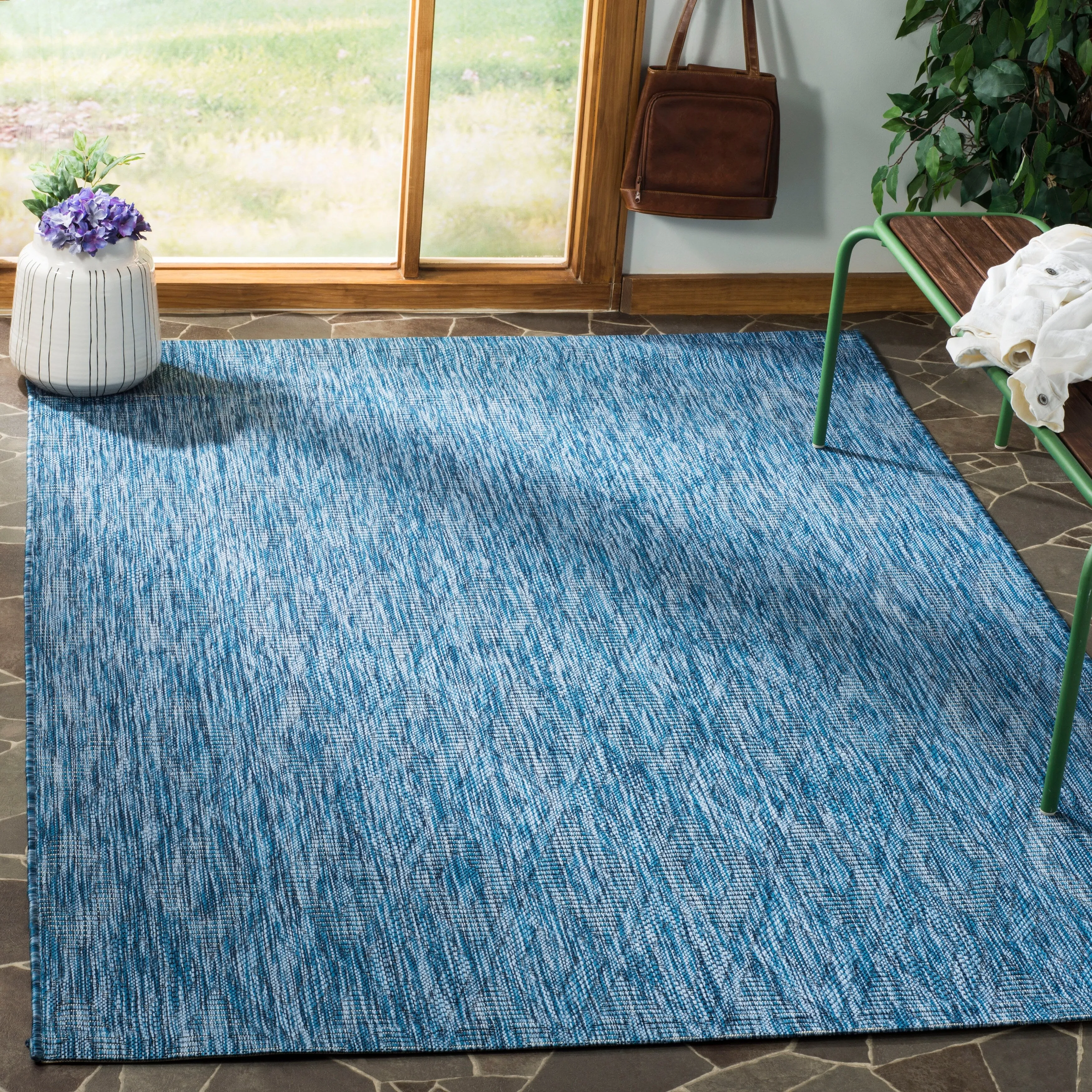 SAFAVIEH Courtyard Marolyn Indoor/Outdoor Waterproof Patio Rug - Navy/Navy - 4' x 5'7