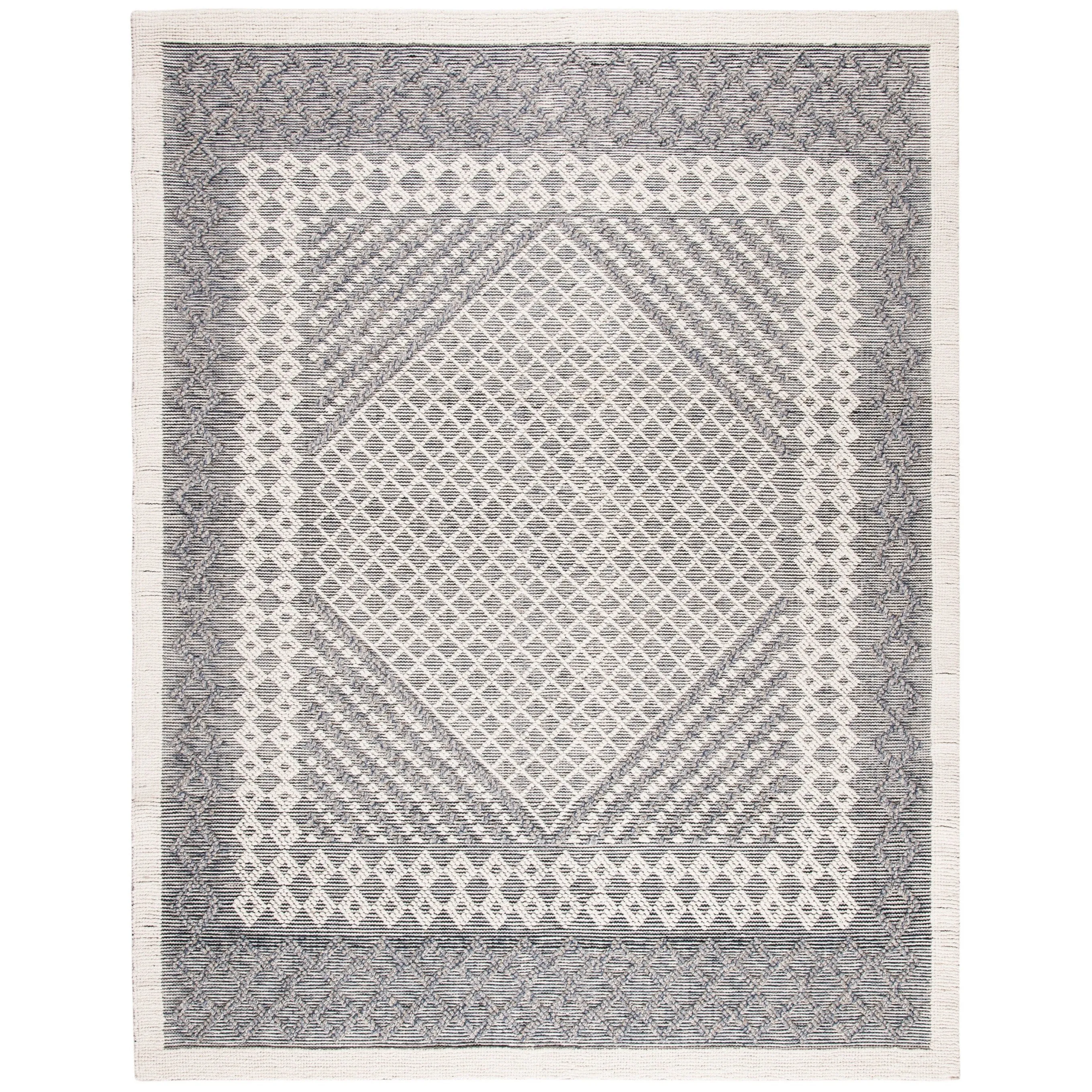 SAFAVIEH Handmade Natura Teresina Transitional Geometric Cream/Navy Wool Rug