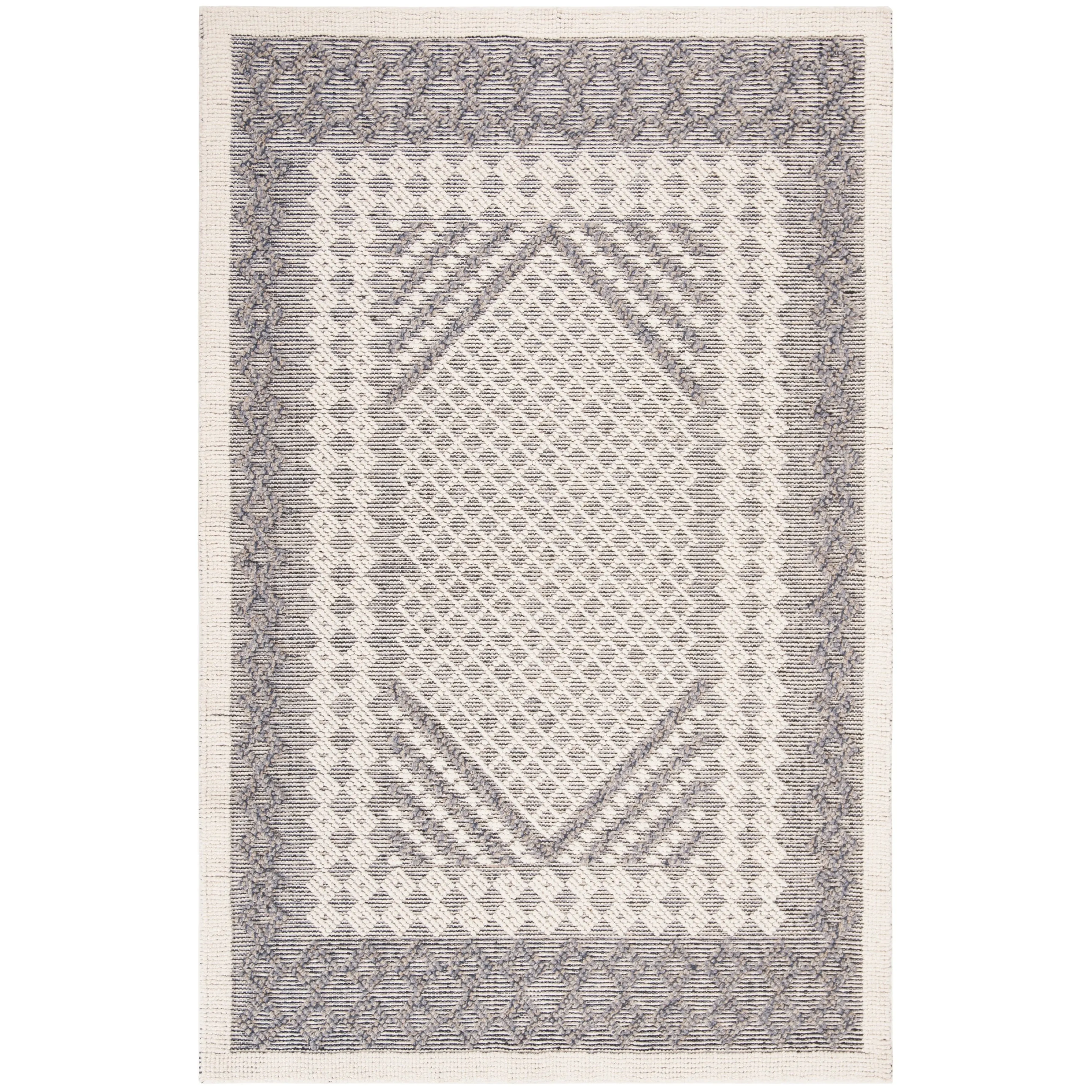 SAFAVIEH Handmade Natura Teresina Transitional Geometric Cream/Navy Wool Rug