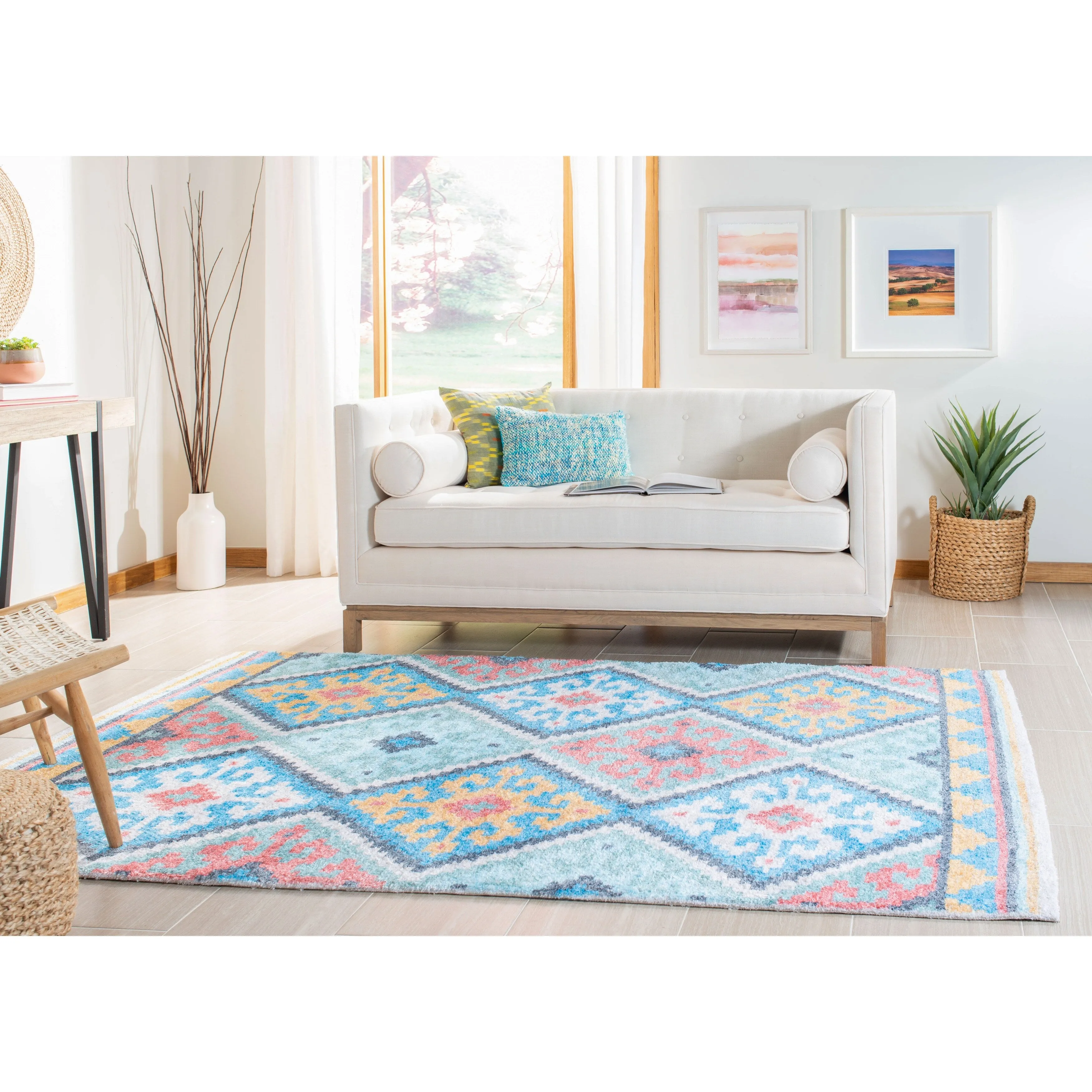 SAFAVIEH Handmade Saffron Karlie Modern & Contemporary Tribal Blue/Aqua Cotton