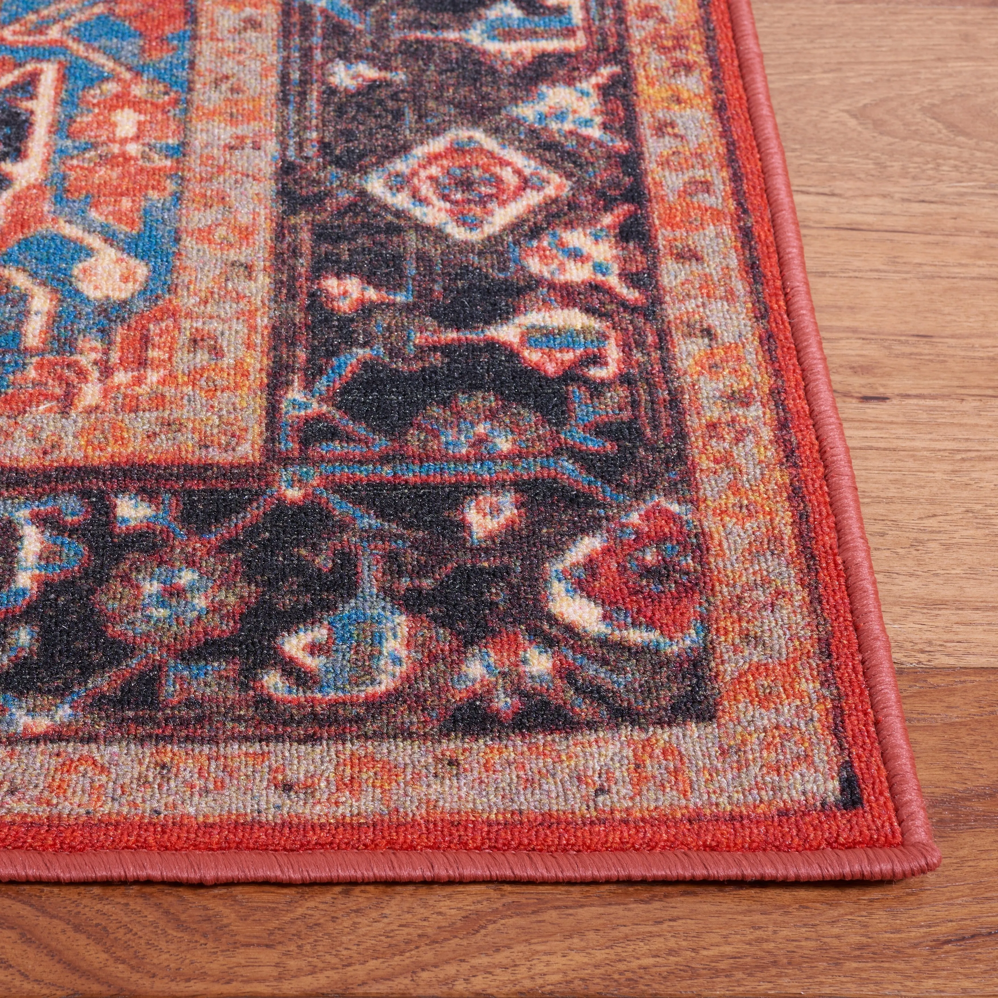 SAFAVIEH Journey Machine Washable Slip Resistant Lupe Oriental Medallion Rug - Red/Blue - 5' 5 x 7' 7