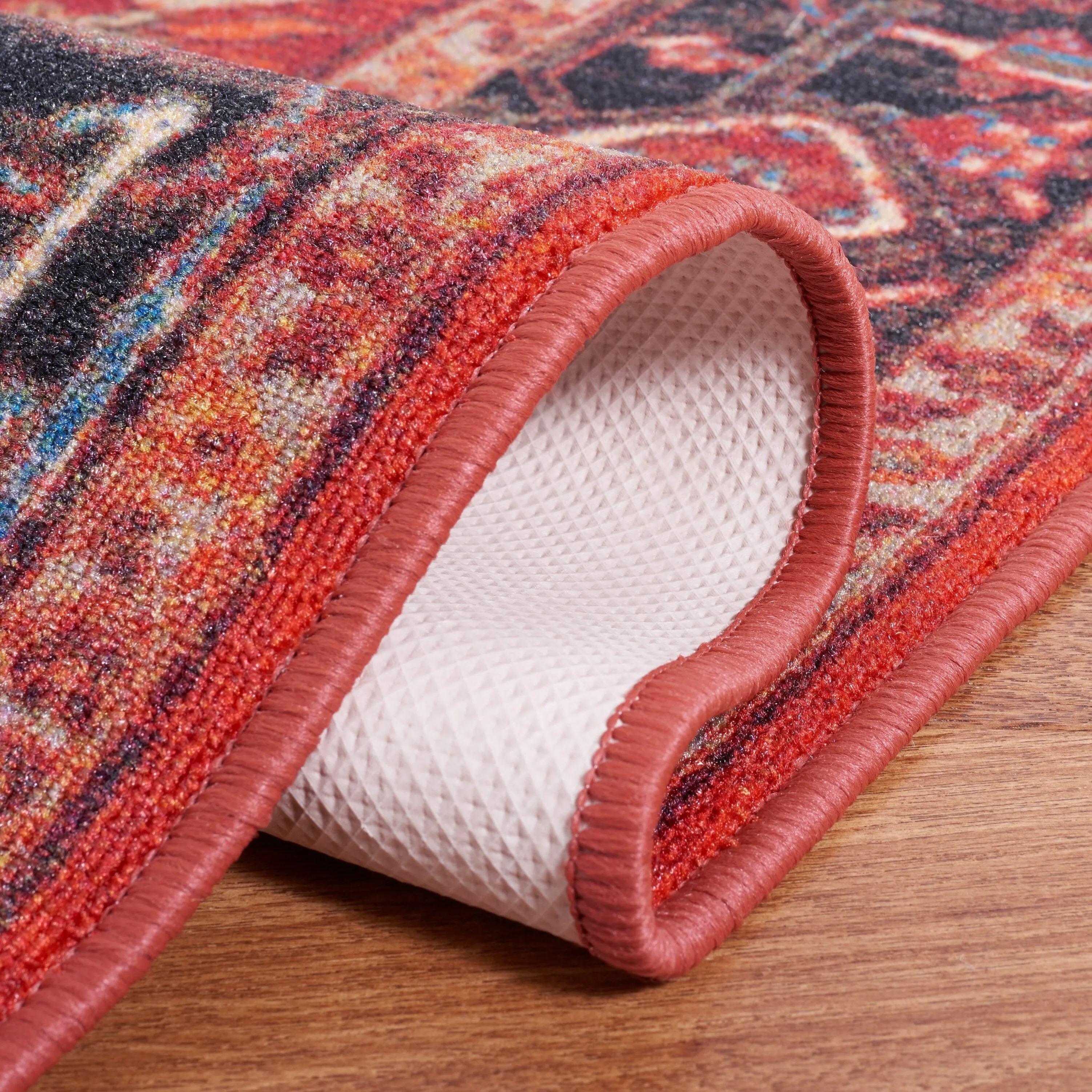 SAFAVIEH Journey Machine Washable Slip Resistant Lupe Oriental Medallion Rug - Red/Blue - 5' 5 x 7' 7