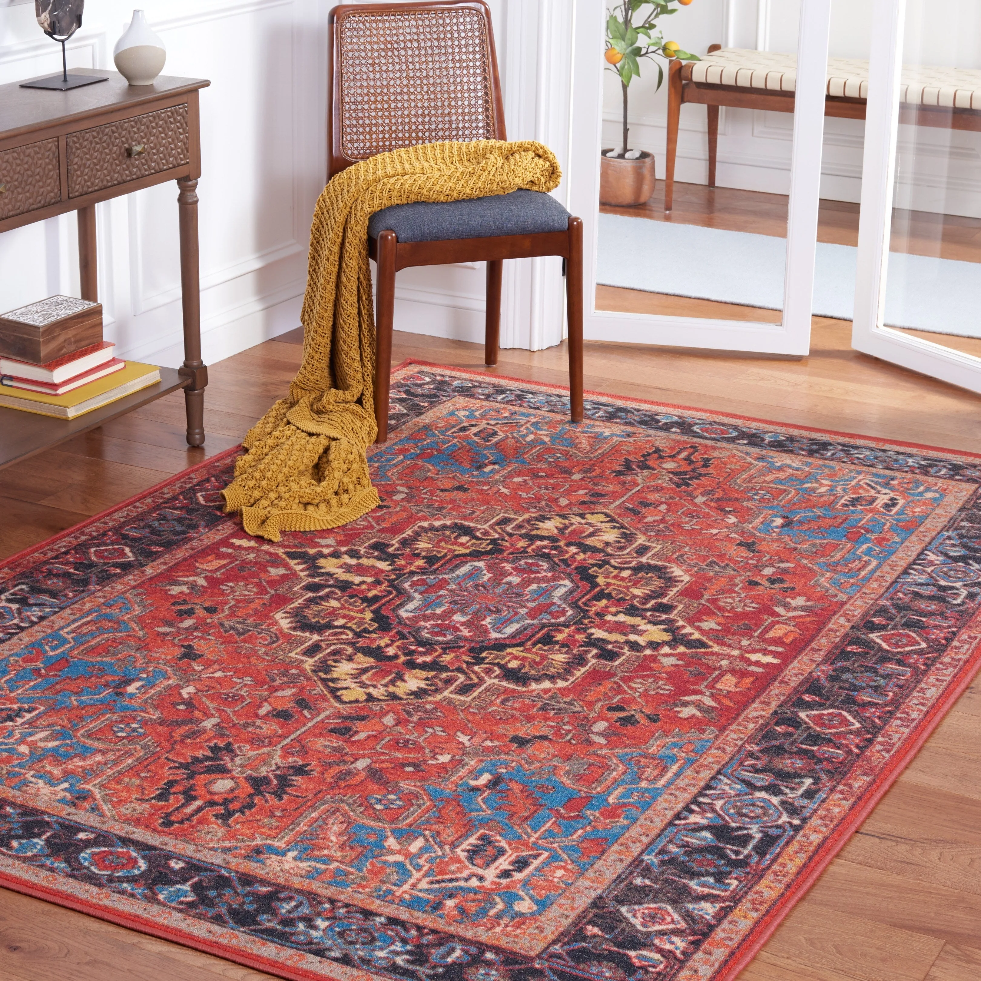 SAFAVIEH Journey Machine Washable Slip Resistant Lupe Oriental Medallion Rug - Red/Blue - 5' 5 x 7' 7