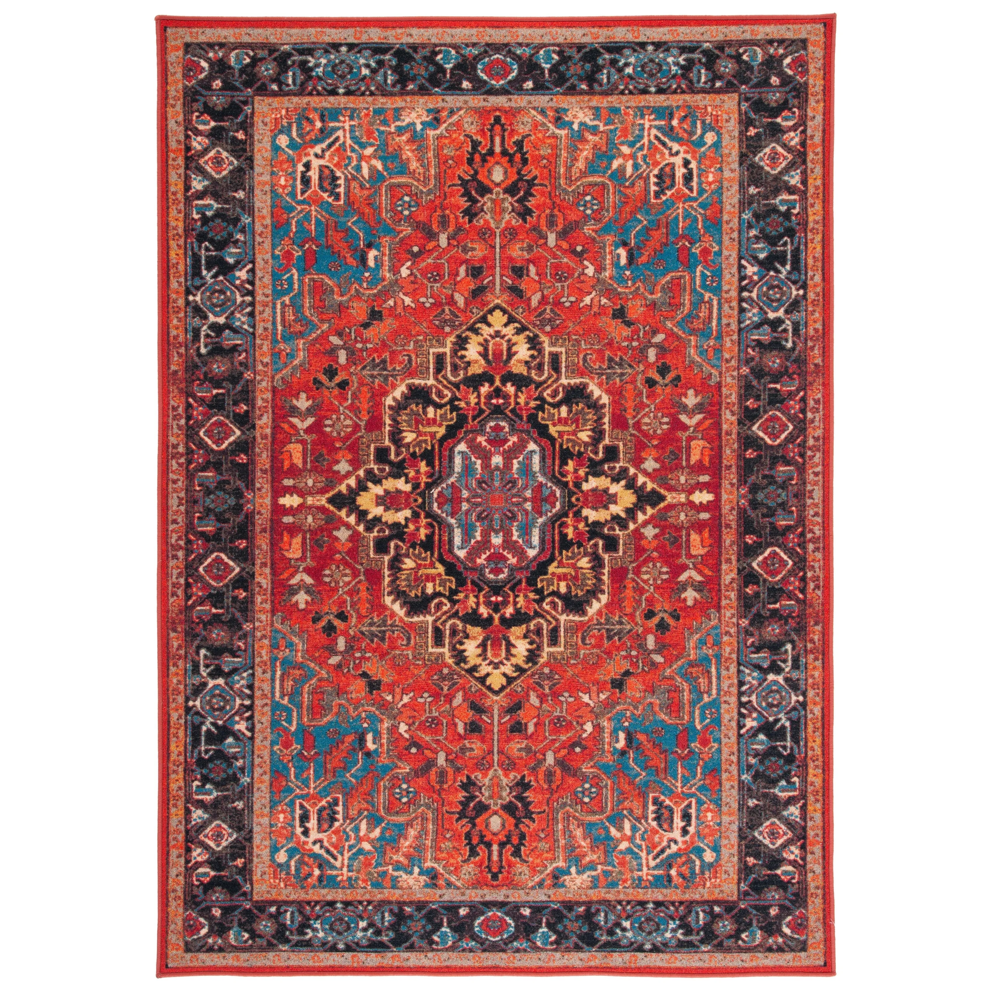 SAFAVIEH Journey Machine Washable Slip Resistant Lupe Oriental Medallion Rug - Red/Blue - 5' 5 x 7' 7