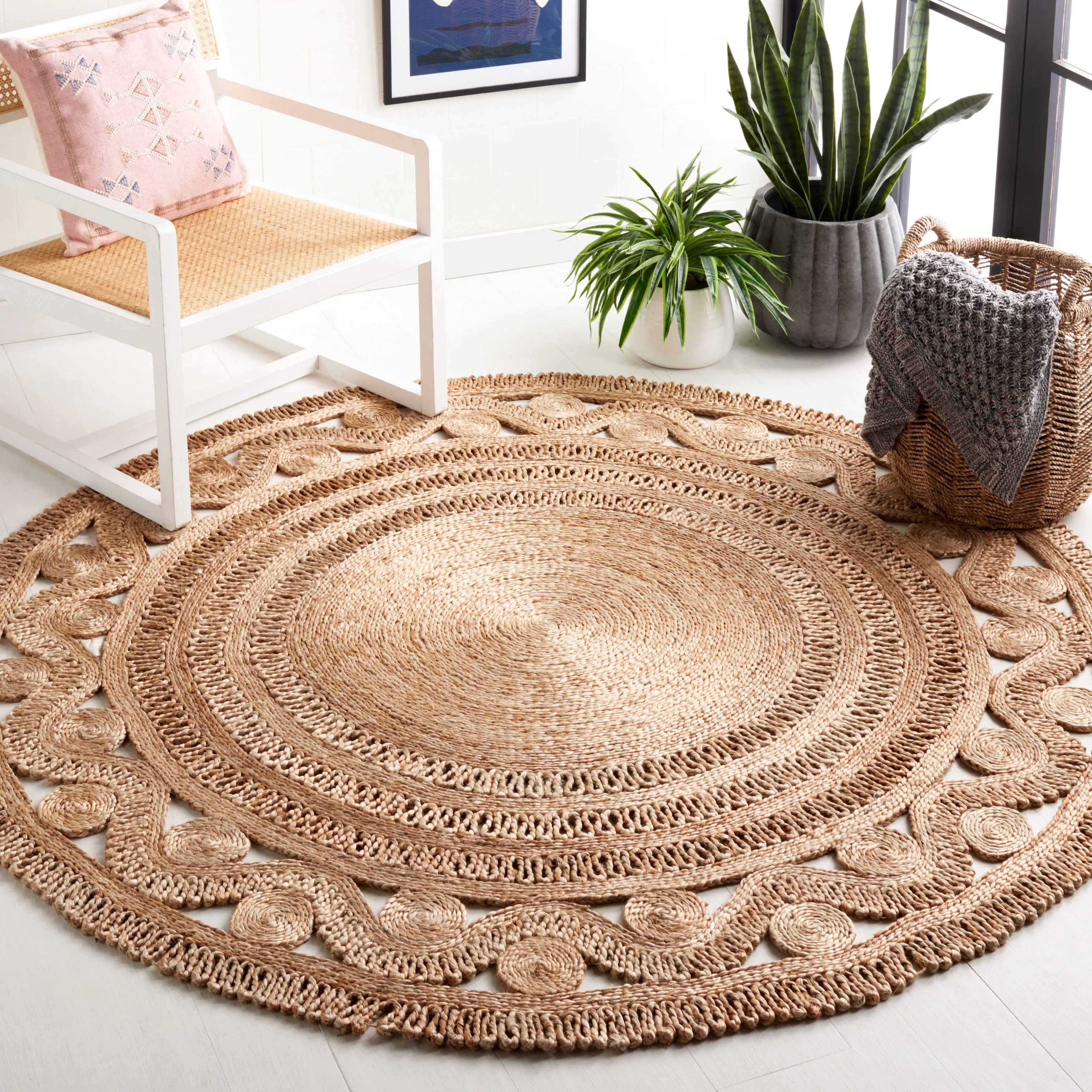 SAFAVIEH Natural Fiber Inas French Country Round Jute Rug