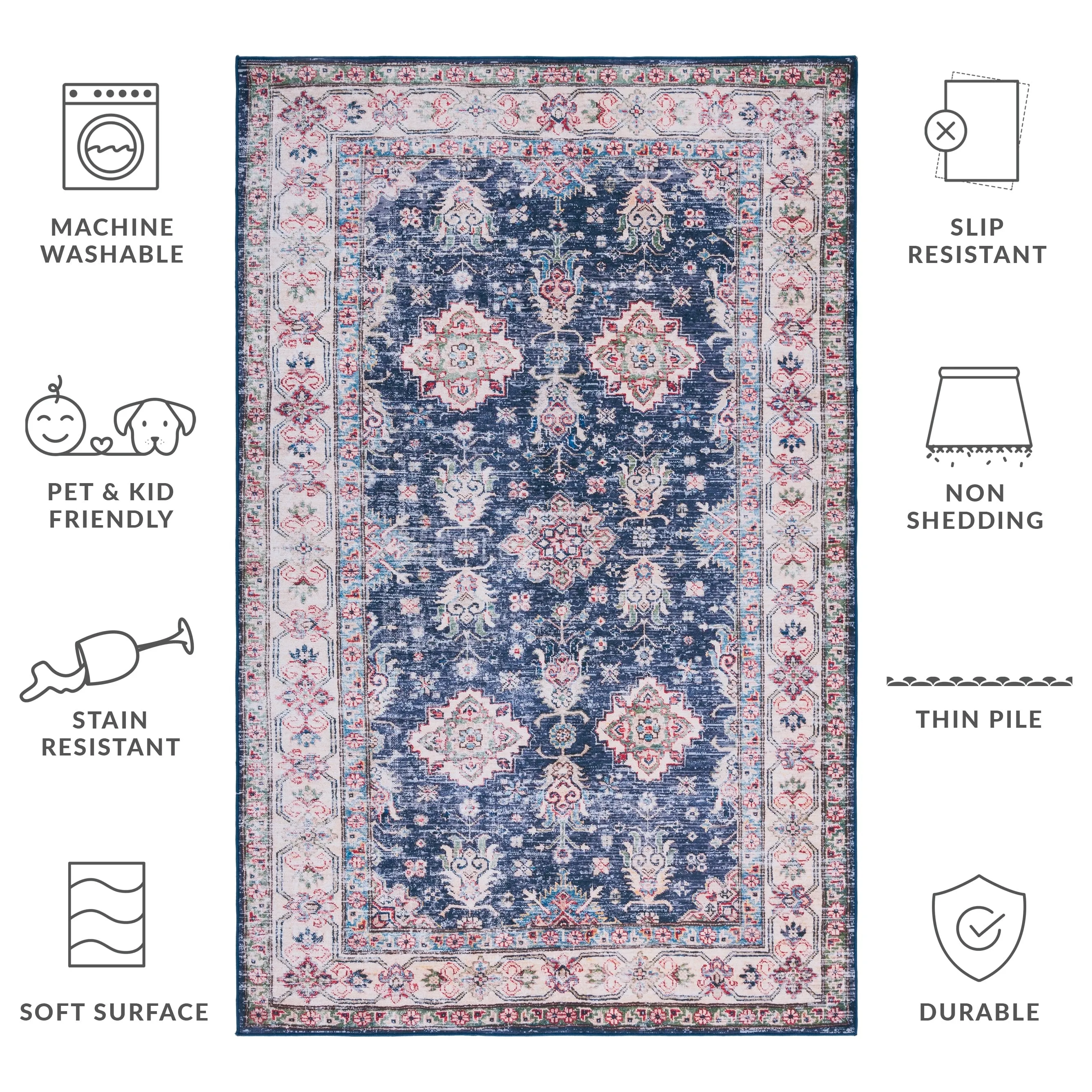 SAFAVIEH Tucson Machine Washable Slip Resistant Daisie Oriental Rug