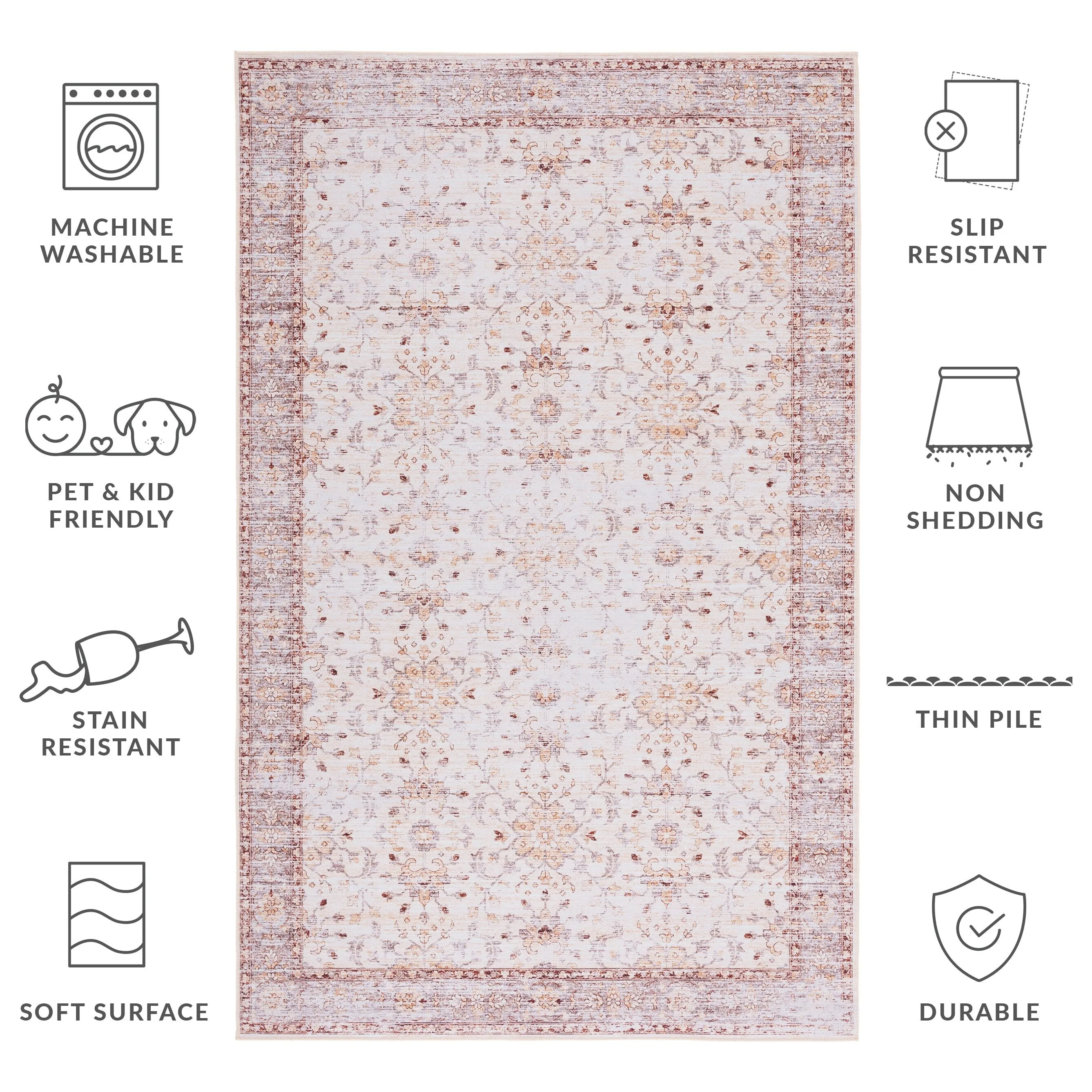 SAFAVIEH Tucson Machine Washable Slip Resistant Riham Oriental Rug