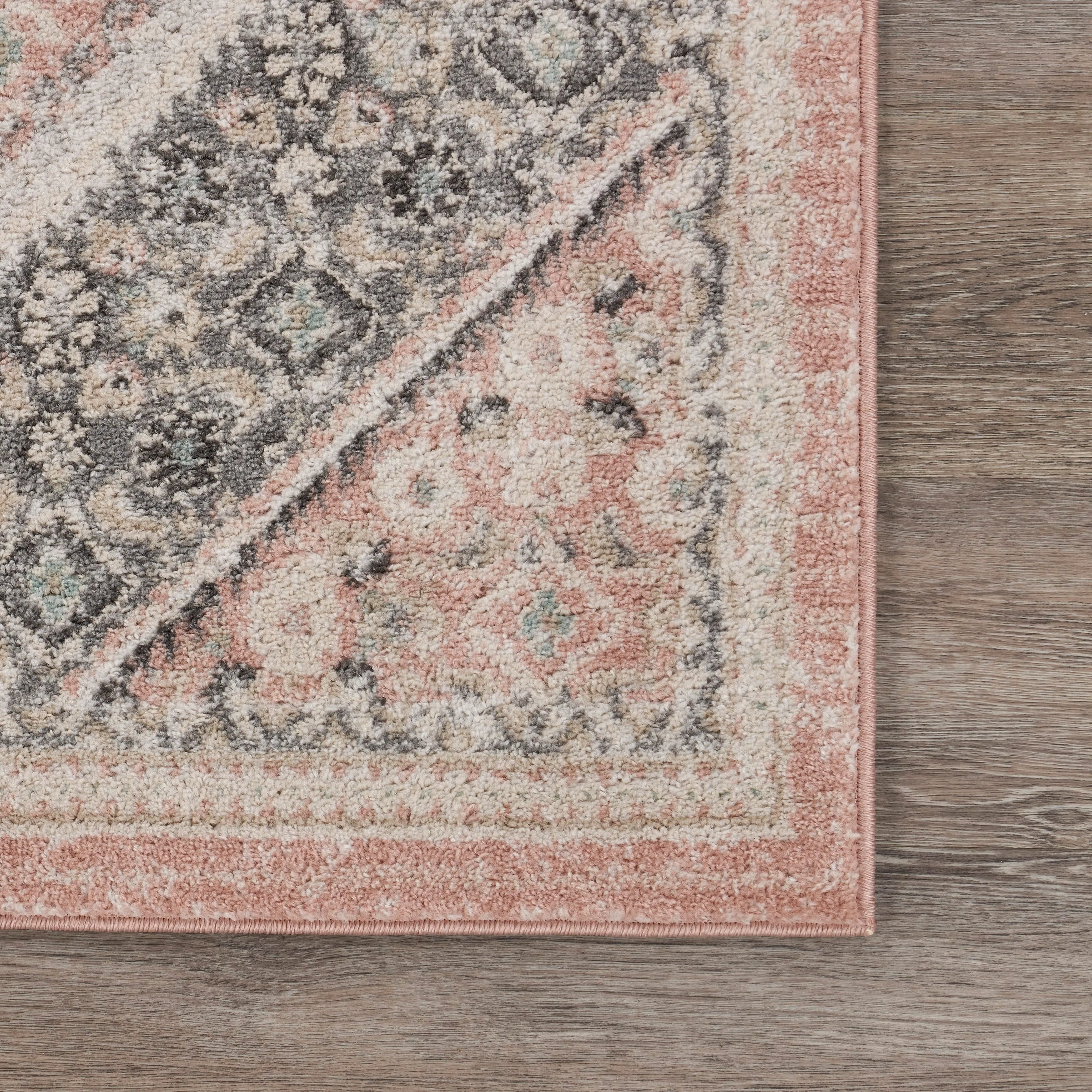 Sevita Soft Pink and Gray Oriental Area Rug