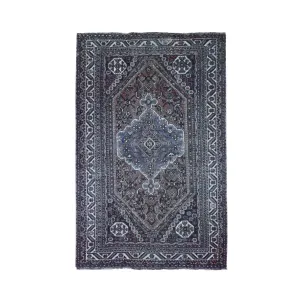 Shahbanu Rugs Light Red Vintage Persian Shiraz with Geometric Medallion Design Hand Knotted Pure Wool Oriental Rug (5'3x8'4)