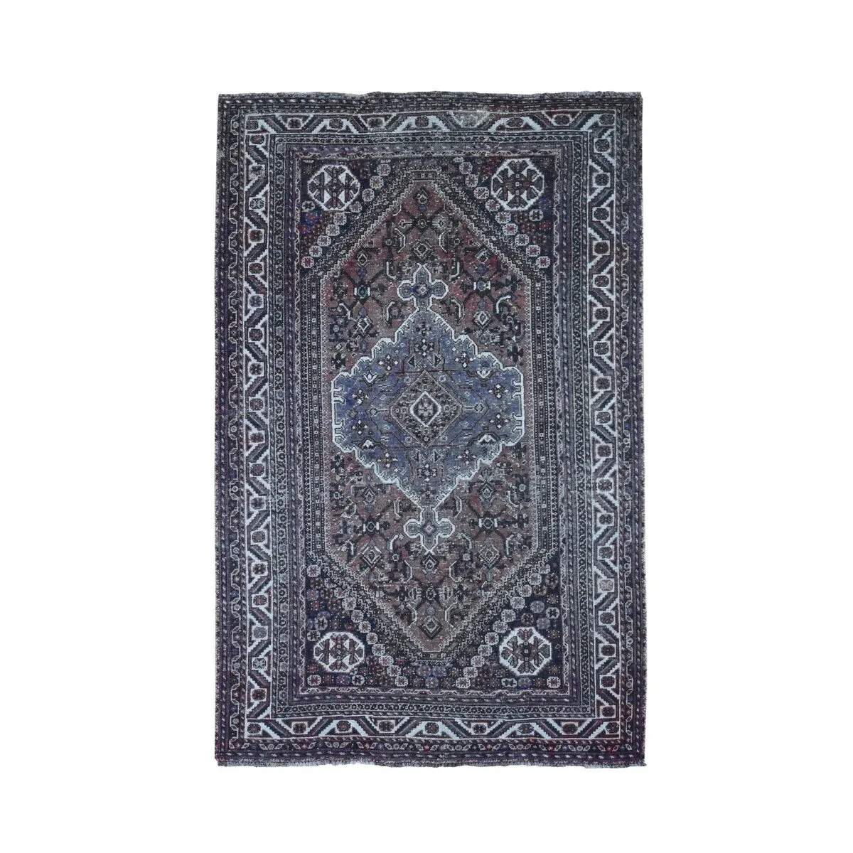 Shahbanu Rugs Light Red Vintage Persian Shiraz with Geometric Medallion Design Hand Knotted Pure Wool Oriental Rug (5'3x8'4)