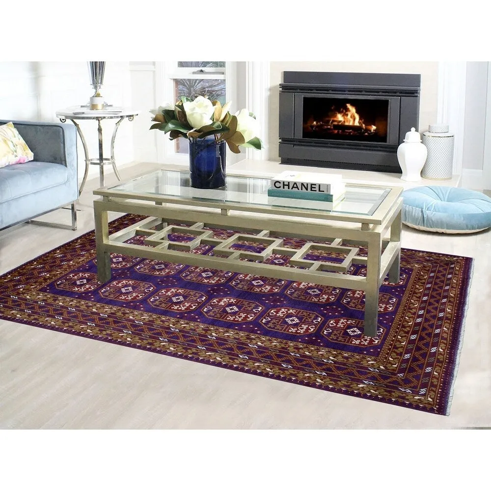 Shahbanu Rugs Purple Elephant Feet Design Colorful Afghan Baluch Hand Knotted Pure Wool Oriental Rug (6'8 x 9'5) - 6'8 x 9'5