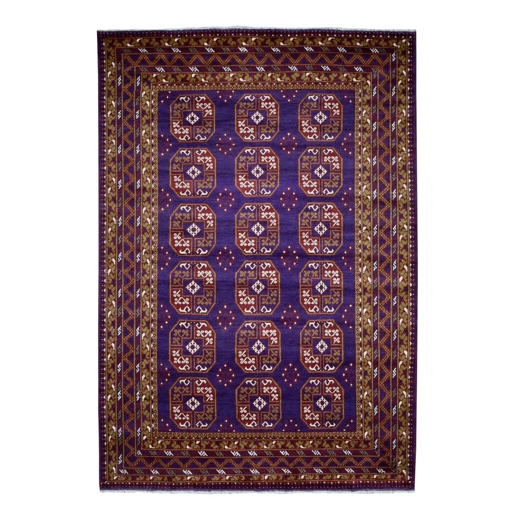 Shahbanu Rugs Purple Elephant Feet Design Colorful Afghan Baluch Hand Knotted Pure Wool Oriental Rug (6'8 x 9'5) - 6'8 x 9'5