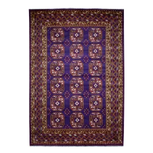 Shahbanu Rugs Purple Elephant Feet Design Colorful Afghan Baluch Hand Knotted Pure Wool Oriental Rug (6'8 x 9'5) - 6'8 x 9'5