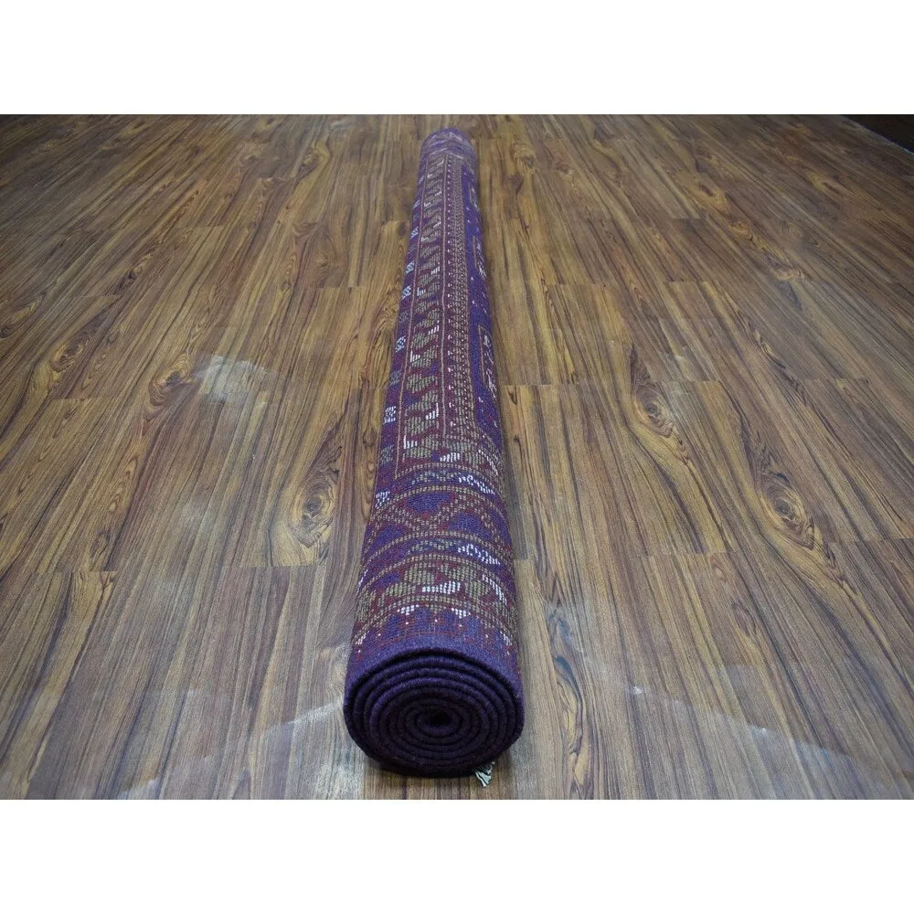 Shahbanu Rugs Purple Elephant Feet Design Colorful Afghan Baluch Hand Knotted Pure Wool Oriental Rug (6'8 x 9'5) - 6'8 x 9'5