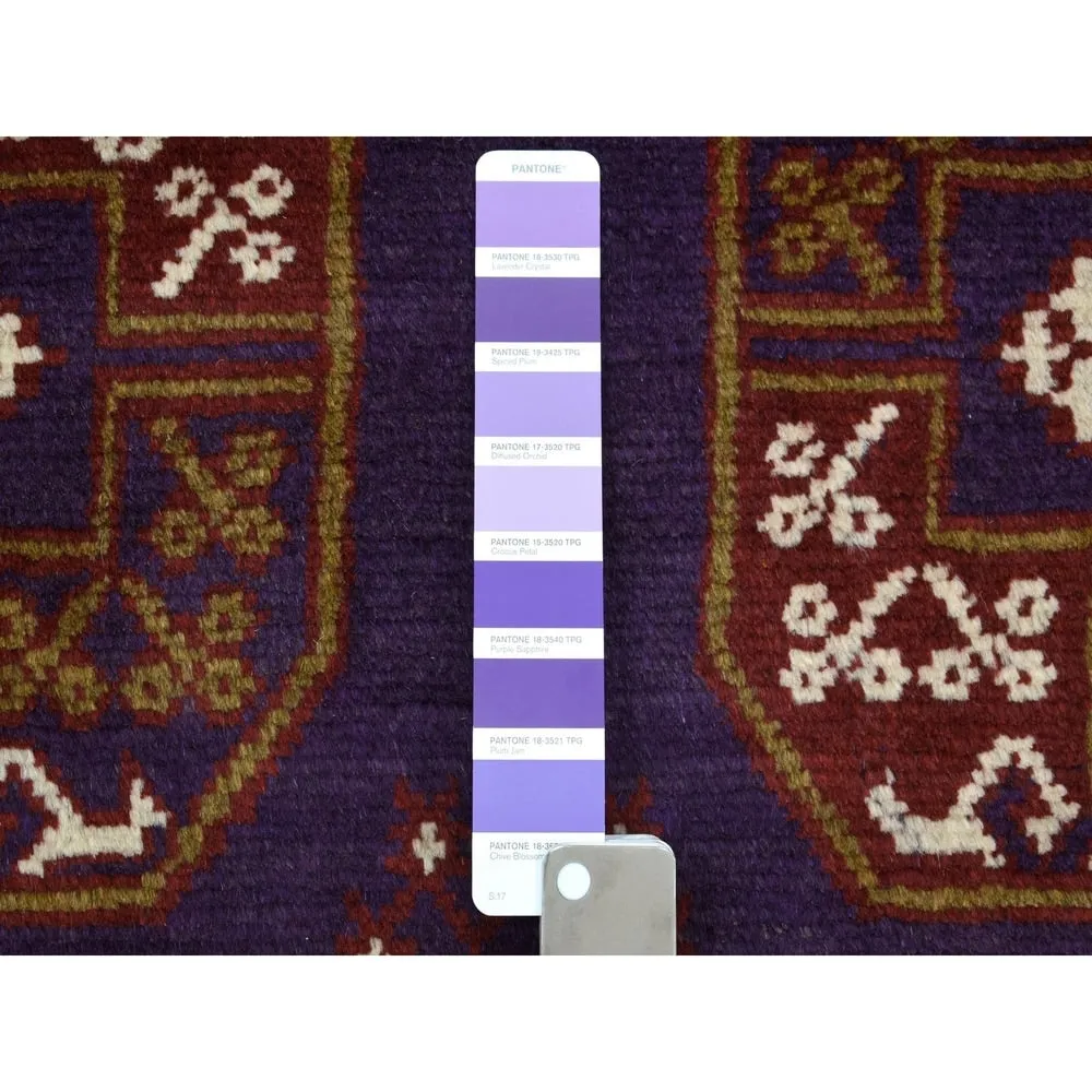 Shahbanu Rugs Purple Elephant Feet Design Colorful Afghan Baluch Hand Knotted Pure Wool Oriental Rug (6'8 x 9'5) - 6'8 x 9'5