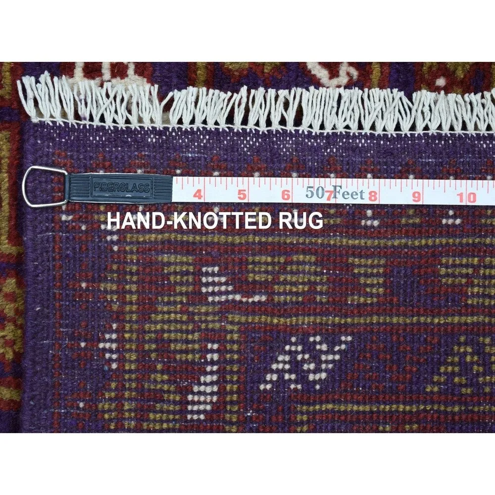 Shahbanu Rugs Purple Elephant Feet Design Colorful Afghan Baluch Hand Knotted Pure Wool Oriental Rug (6'8 x 9'5) - 6'8 x 9'5