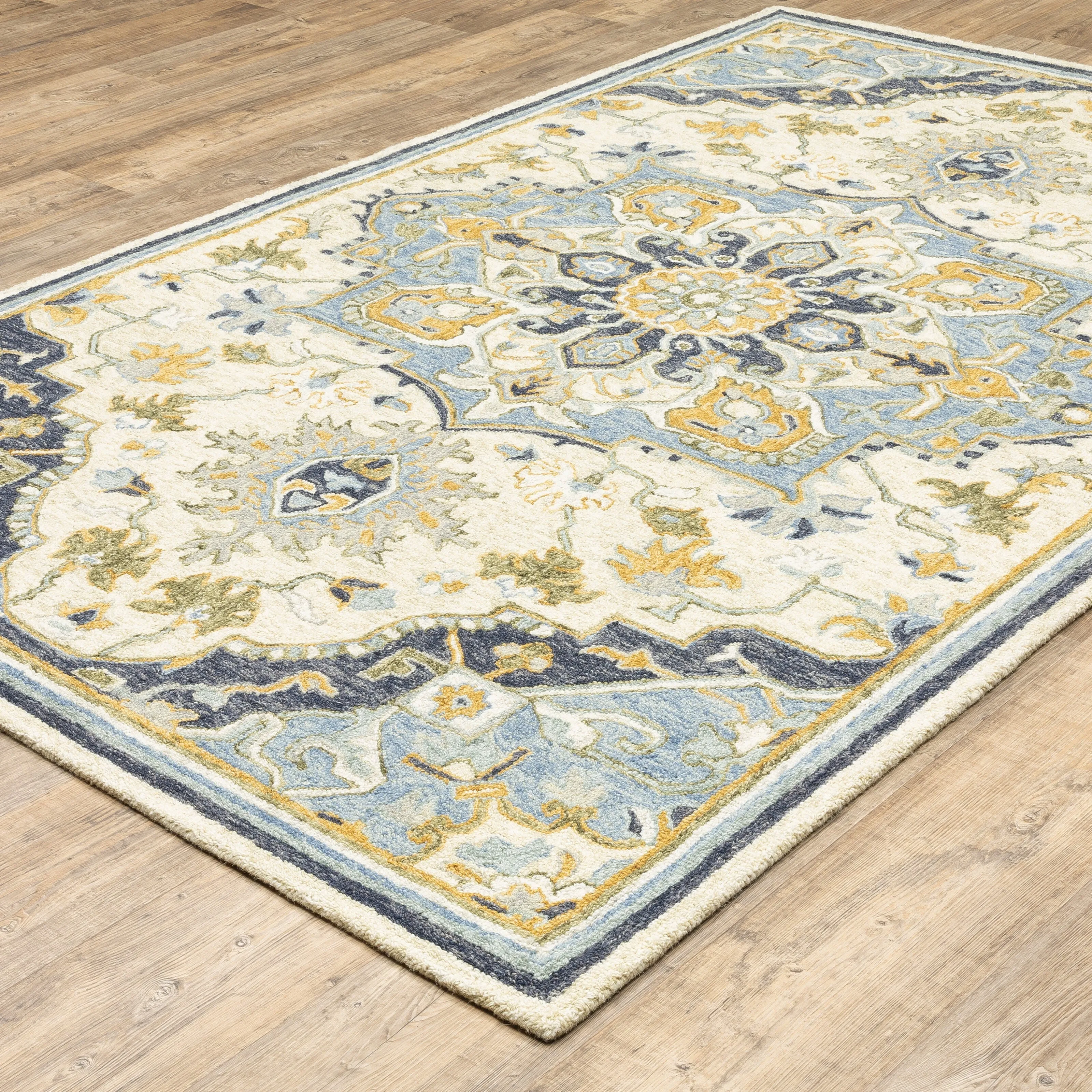 Style Haven Ava Hand-tufted Wool Loop-pile Vintage Medallion Blue/Cream Area Rug
