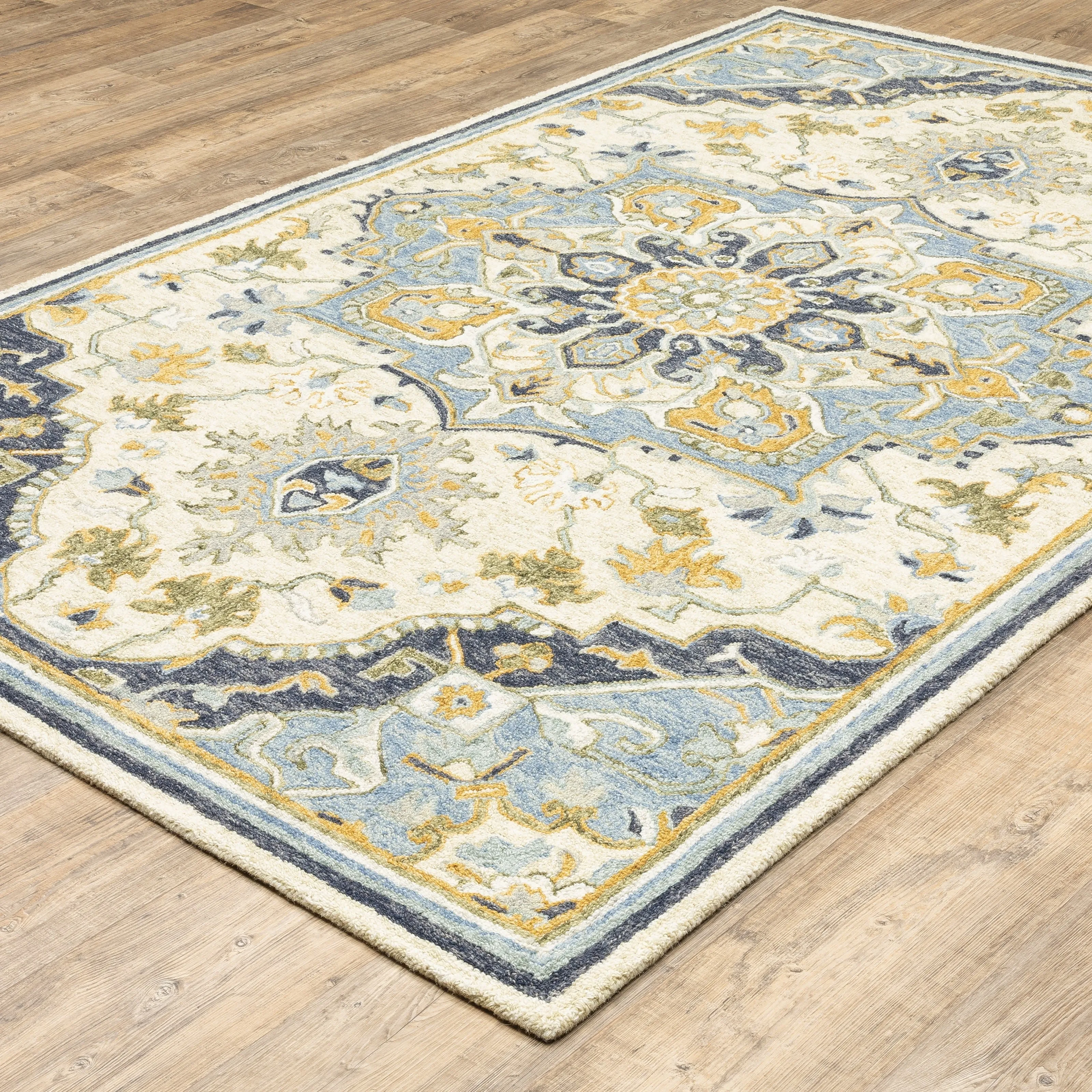 Style Haven Ava Hand-tufted Wool Loop-pile Vintage Medallion Blue/Cream Area Rug