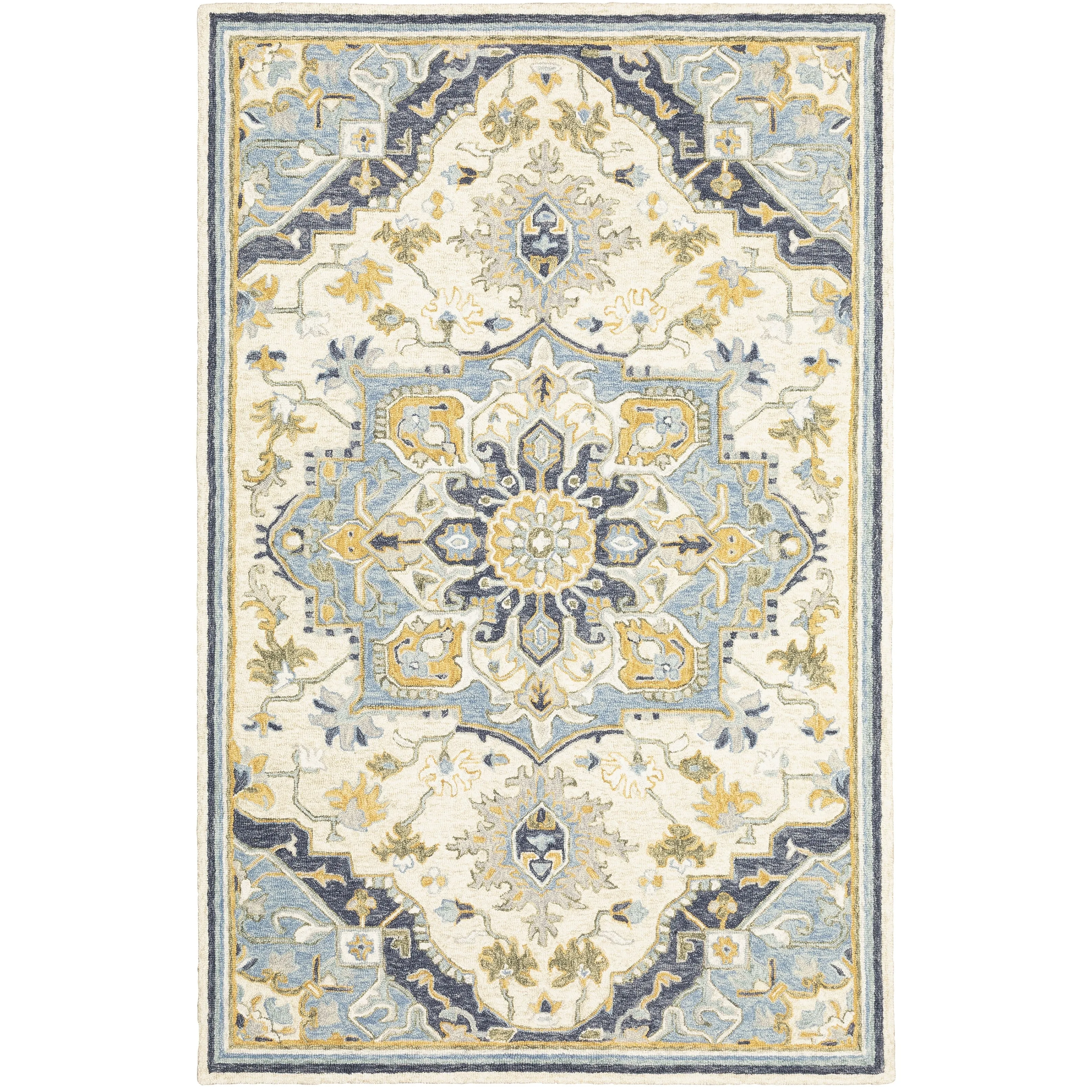 Style Haven Ava Hand-tufted Wool Loop-pile Vintage Medallion Blue/Cream Area Rug