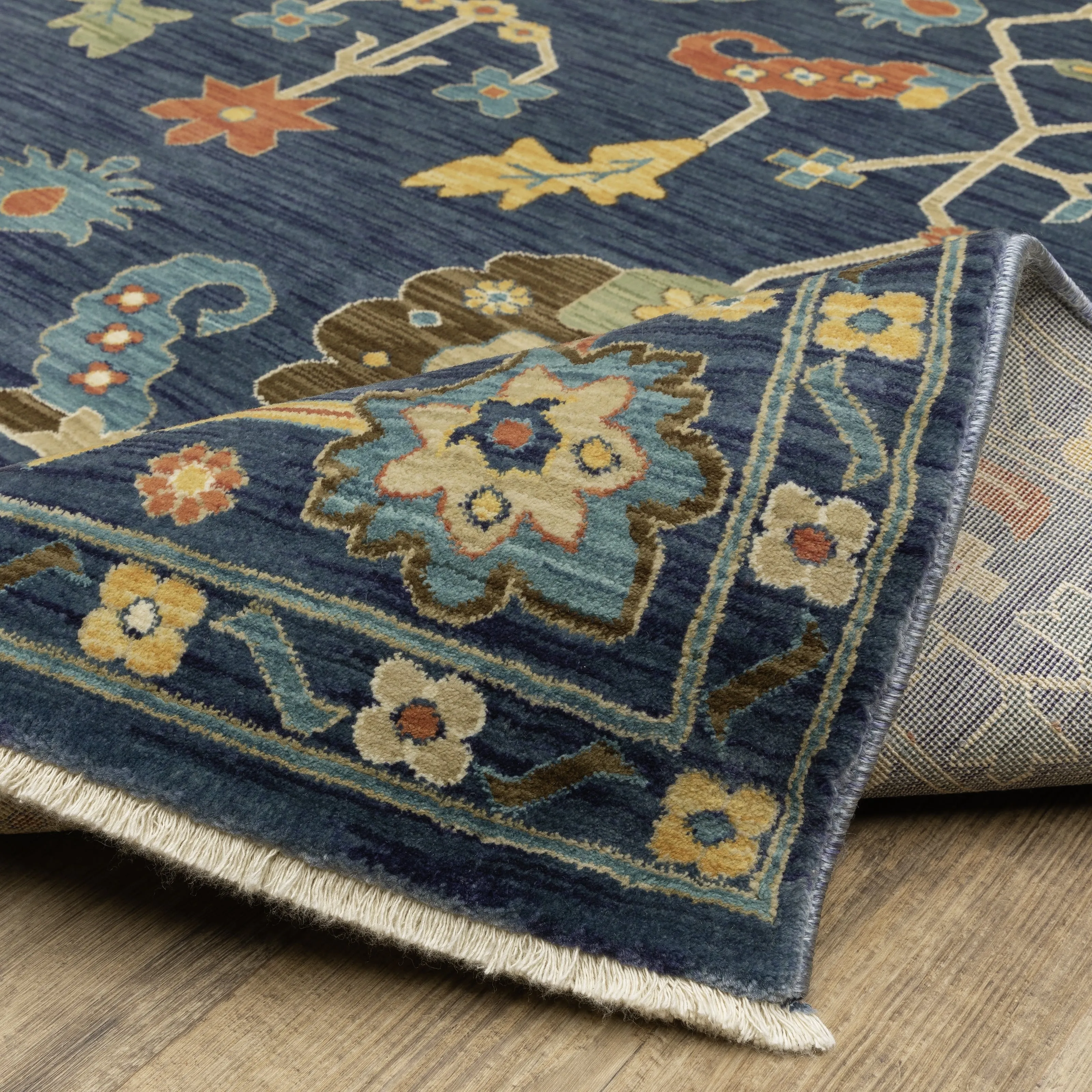 Style Haven Federica Bohemian Oriental Blue/Gold Fringe Edge Area Rug