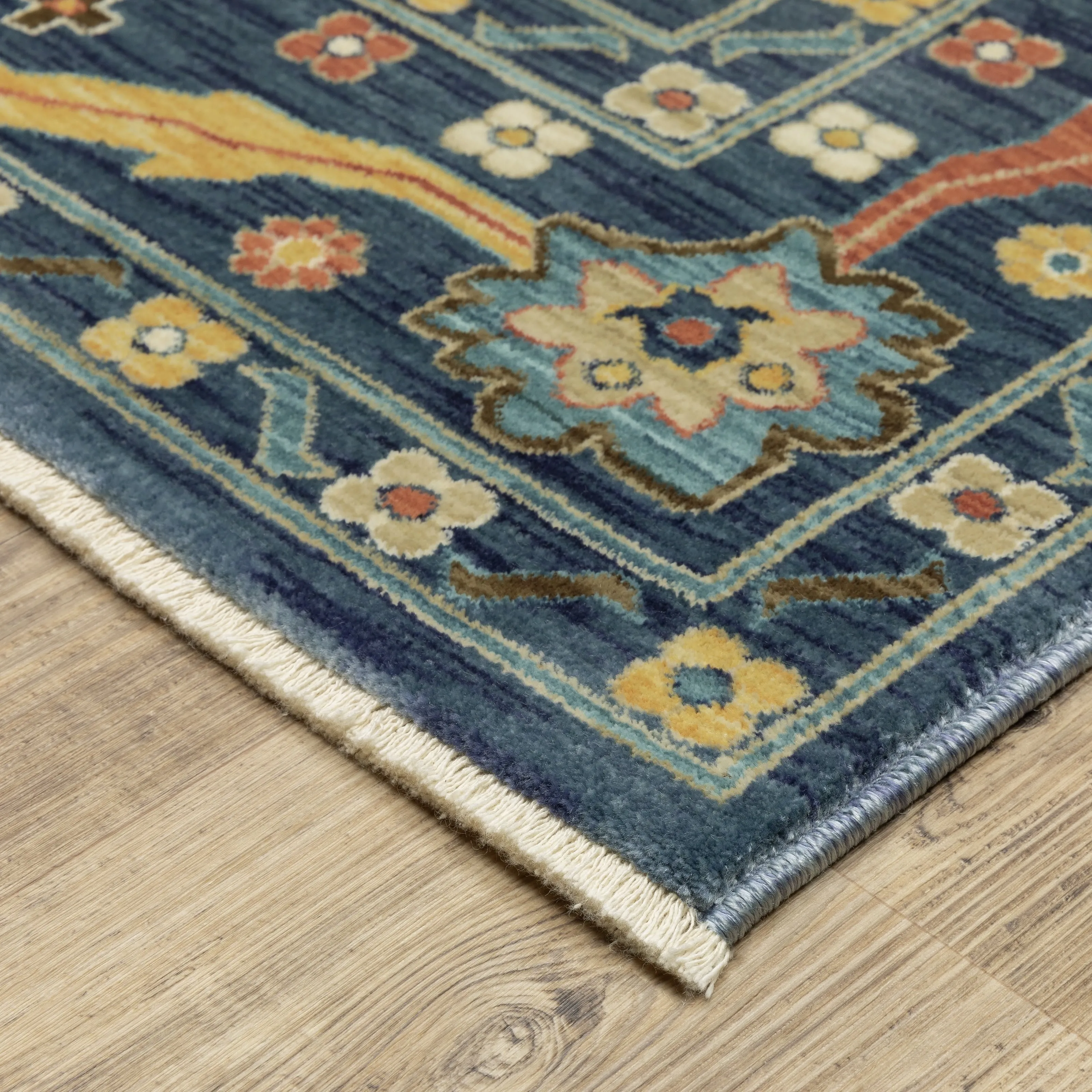 Style Haven Federica Bohemian Oriental Blue/Gold Fringe Edge Area Rug
