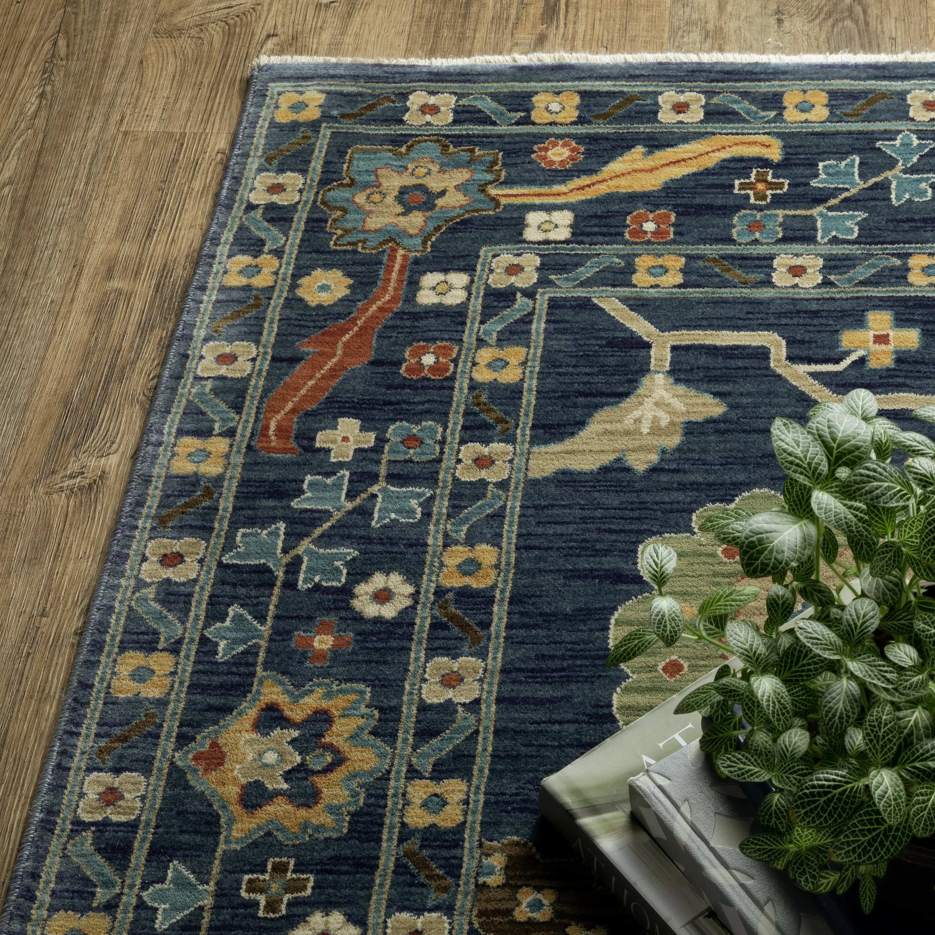 Style Haven Federica Bohemian Oriental Blue/Gold Fringe Edge Area Rug
