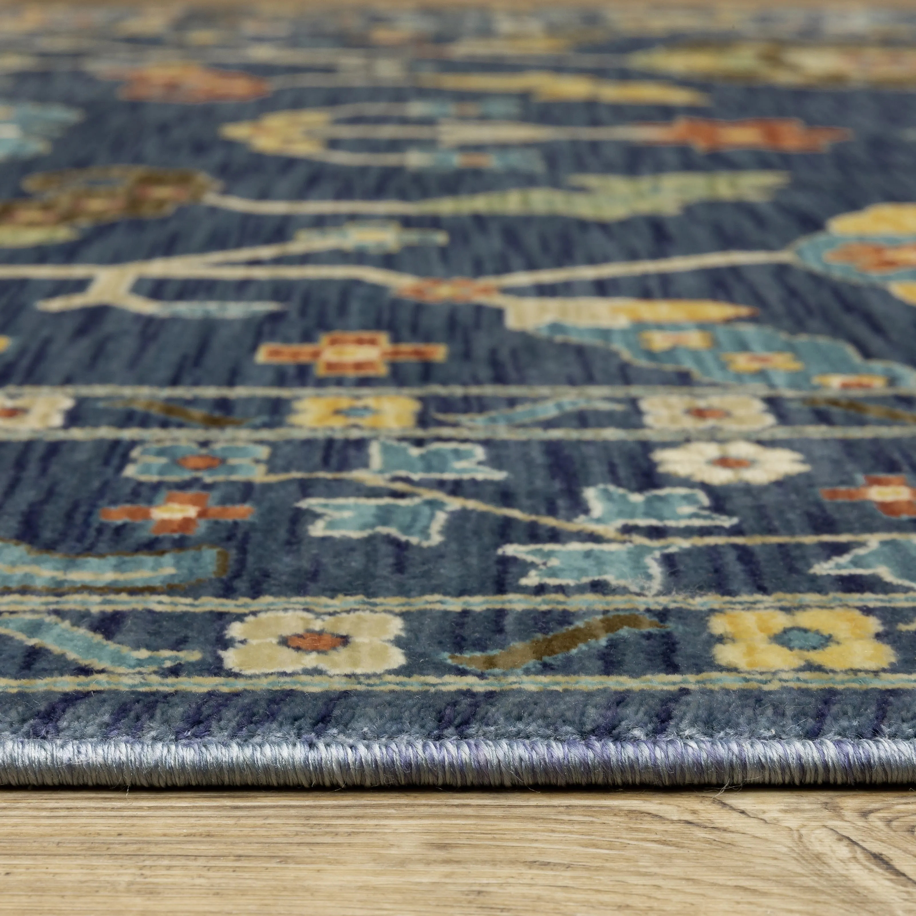 Style Haven Federica Bohemian Oriental Blue/Gold Fringe Edge Area Rug