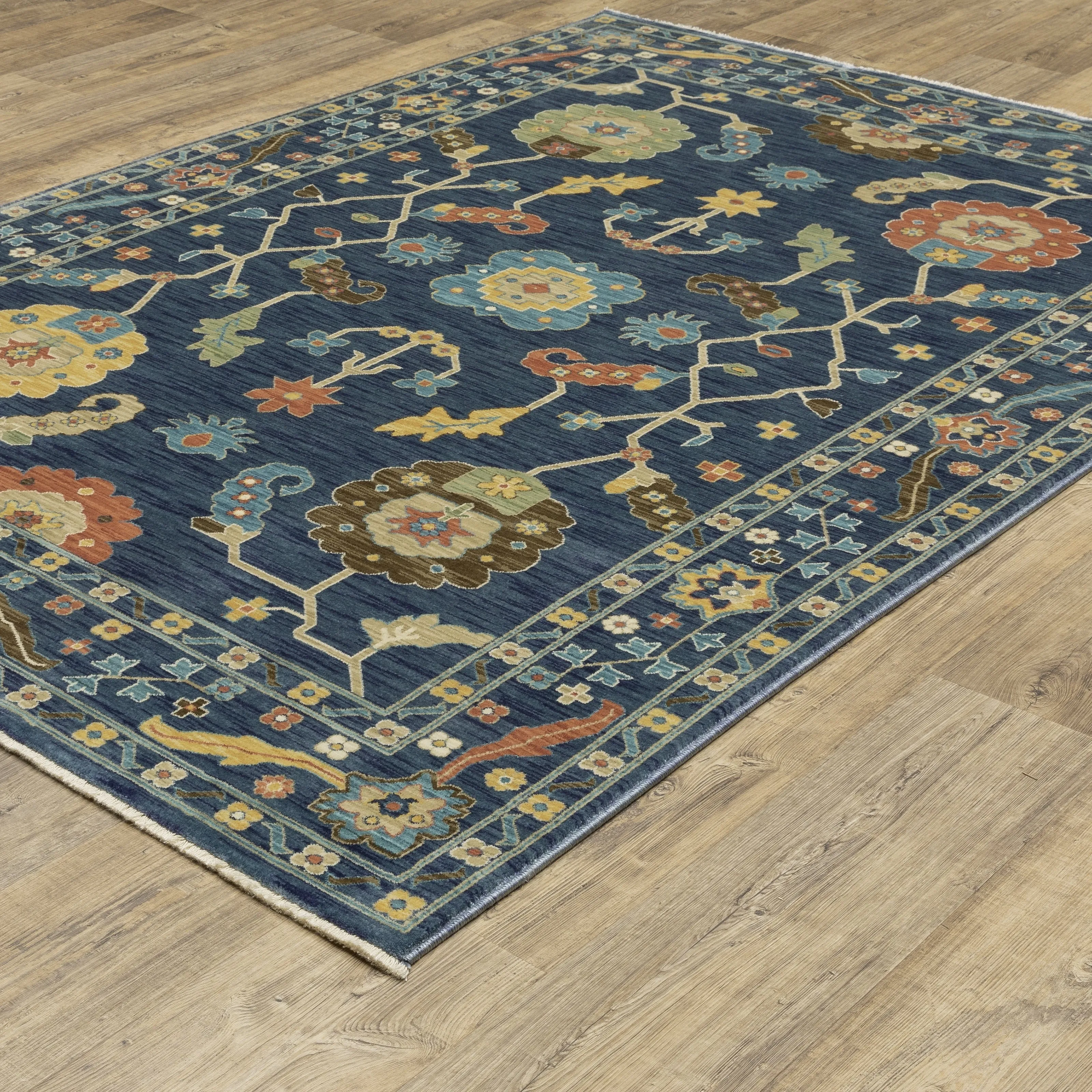 Style Haven Federica Bohemian Oriental Blue/Gold Fringe Edge Area Rug