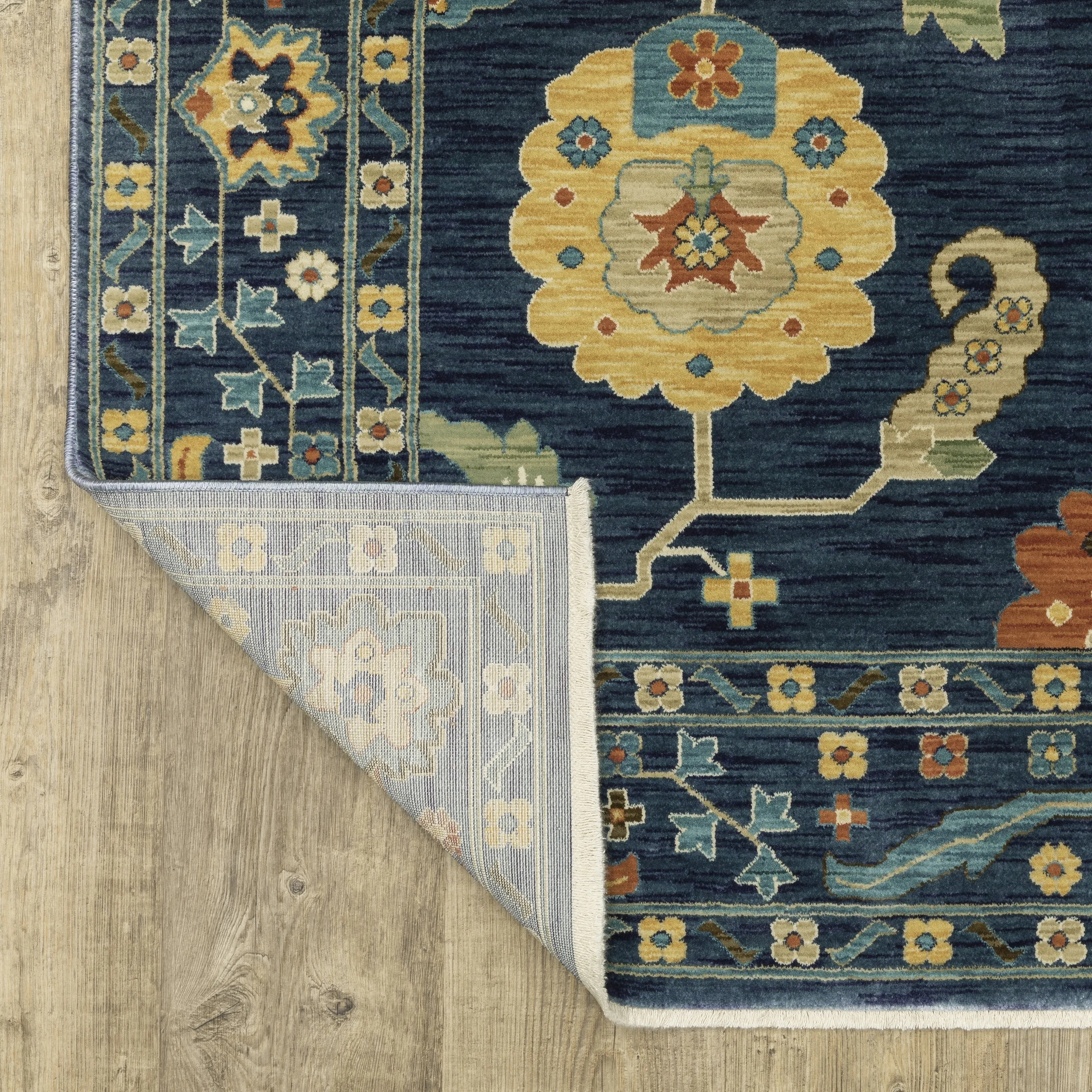 Style Haven Federica Bohemian Oriental Blue/Gold Fringe Edge Area Rug