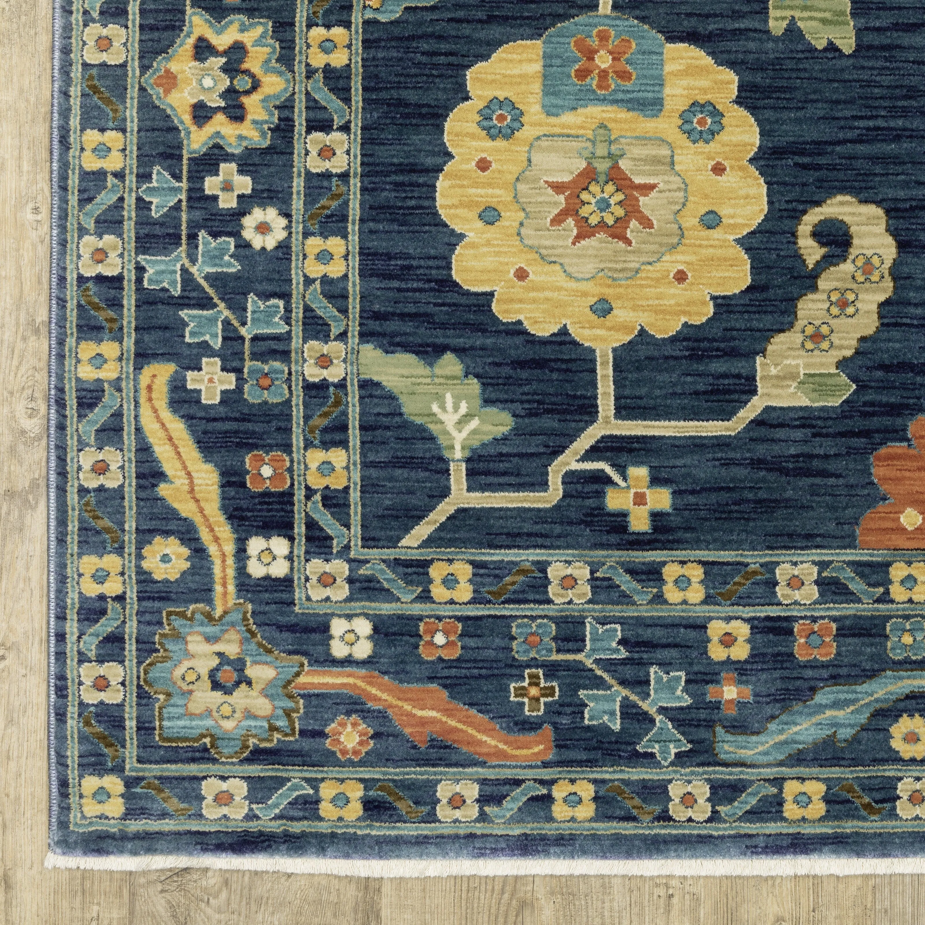 Style Haven Federica Bohemian Oriental Blue/Gold Fringe Edge Area Rug