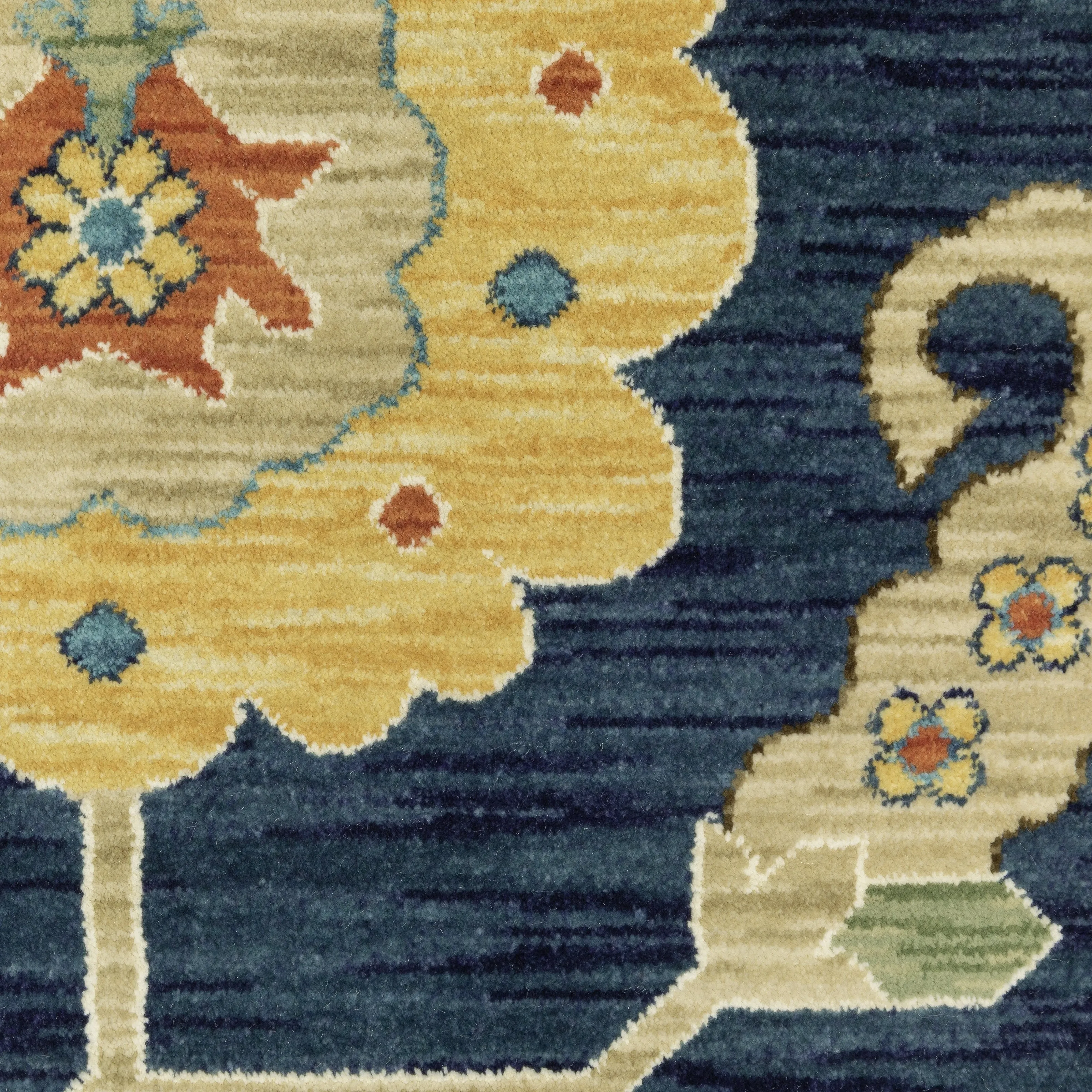 Style Haven Federica Bohemian Oriental Blue/Gold Fringe Edge Area Rug