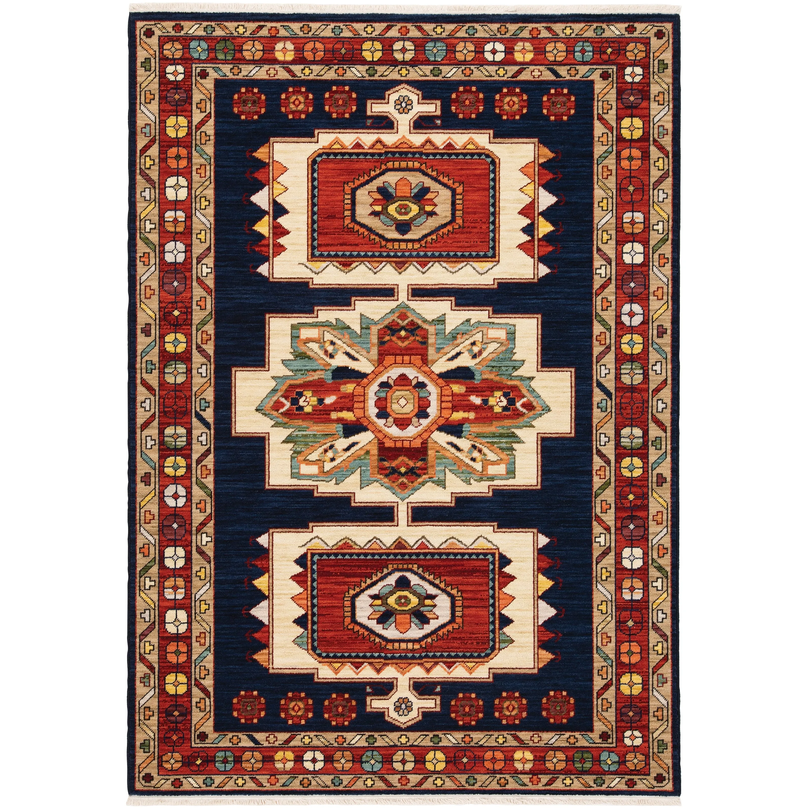 Style Haven Leander Bohemian Medallions Fringed Wool Blend Area Rug