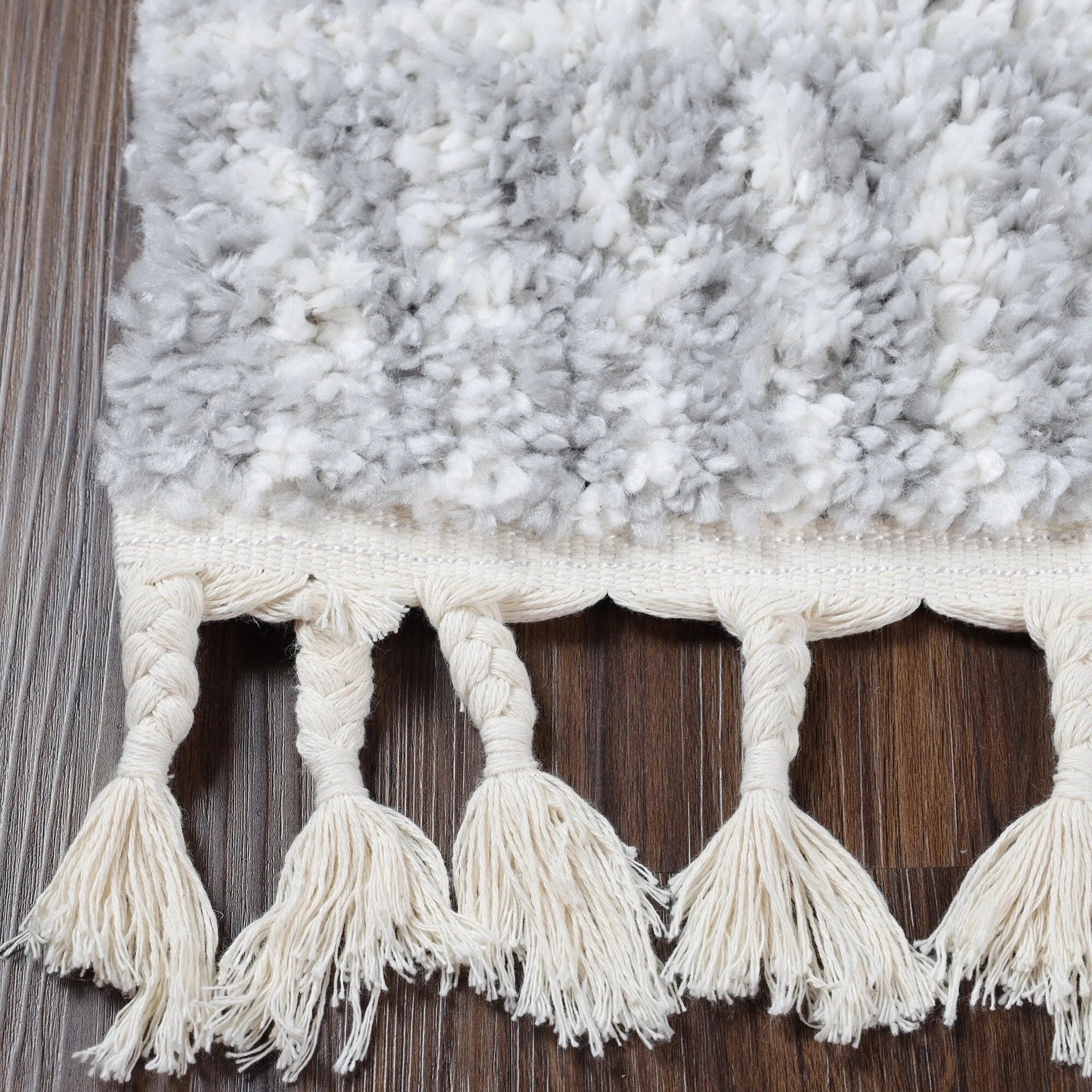 Superior Bohemian Geometric Indoor Plush Shag Area Rug with Tassels