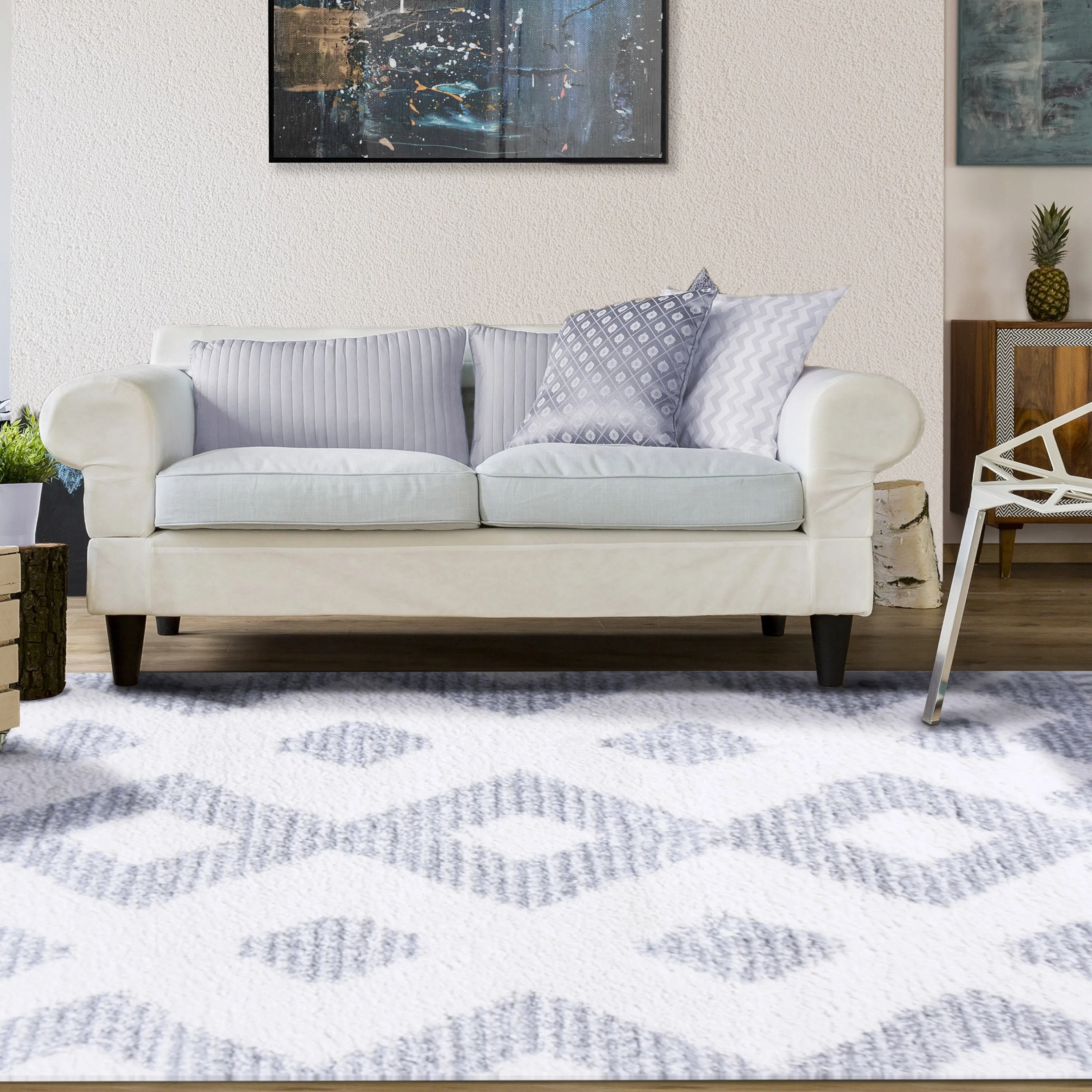 Superior Bohemian Geometric Indoor Plush Shag Area Rug with Tassels