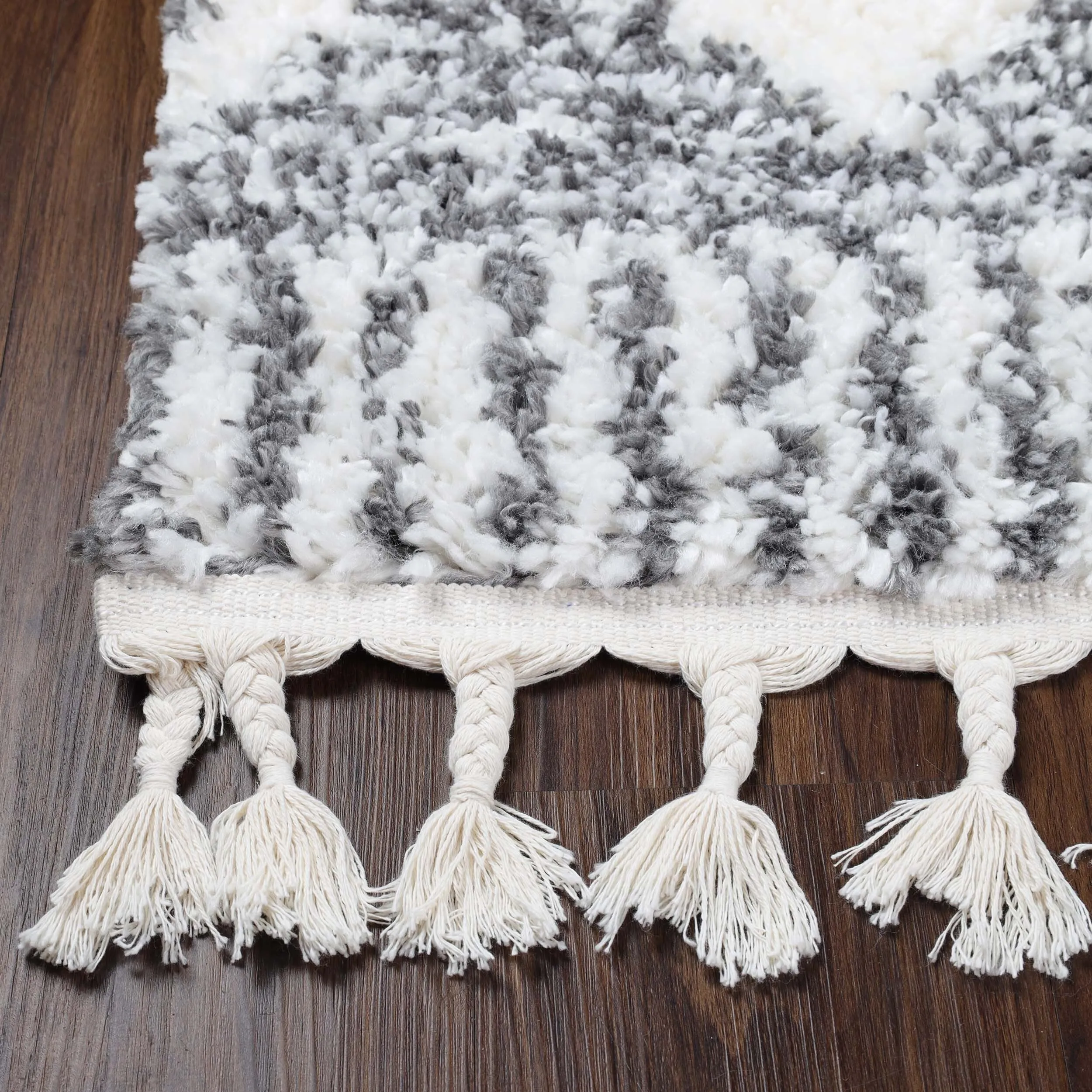 Superior Bohemian Geometric Indoor Plush Shag Area Rug with Tassels