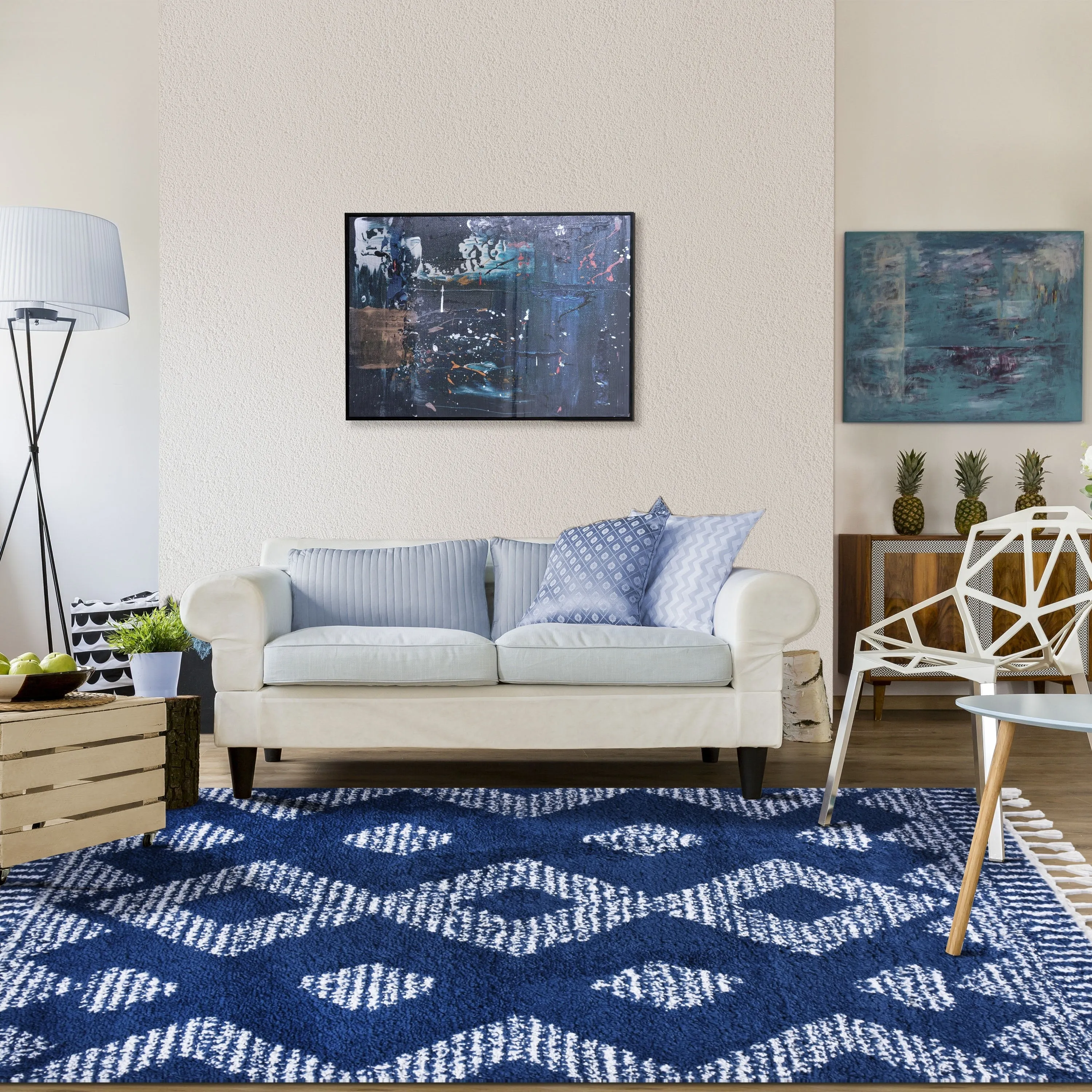 Superior Bohemian Geometric Indoor Plush Shag Area Rug with Tassels