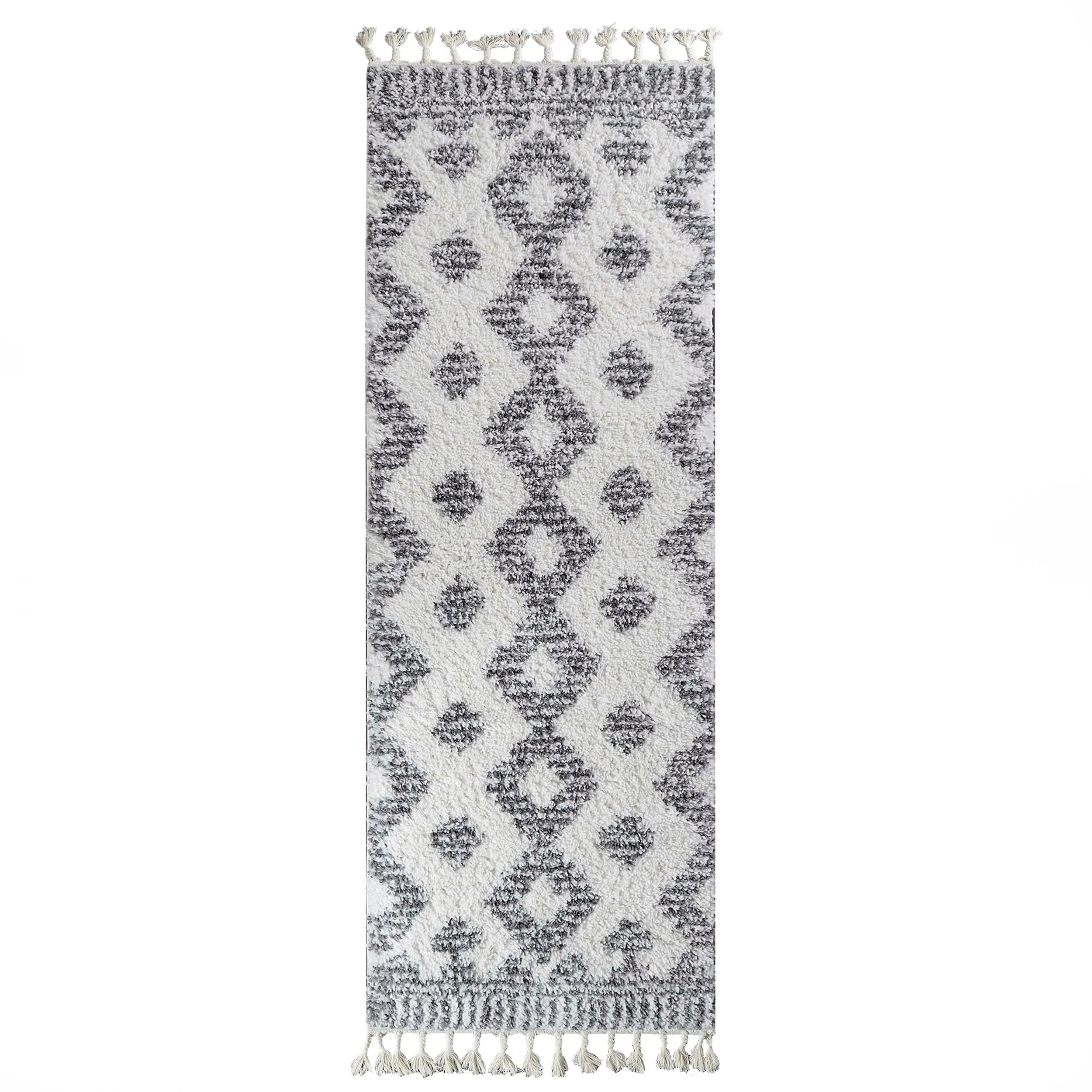 Superior Bohemian Geometric Indoor Plush Shag Area Rug with Tassels