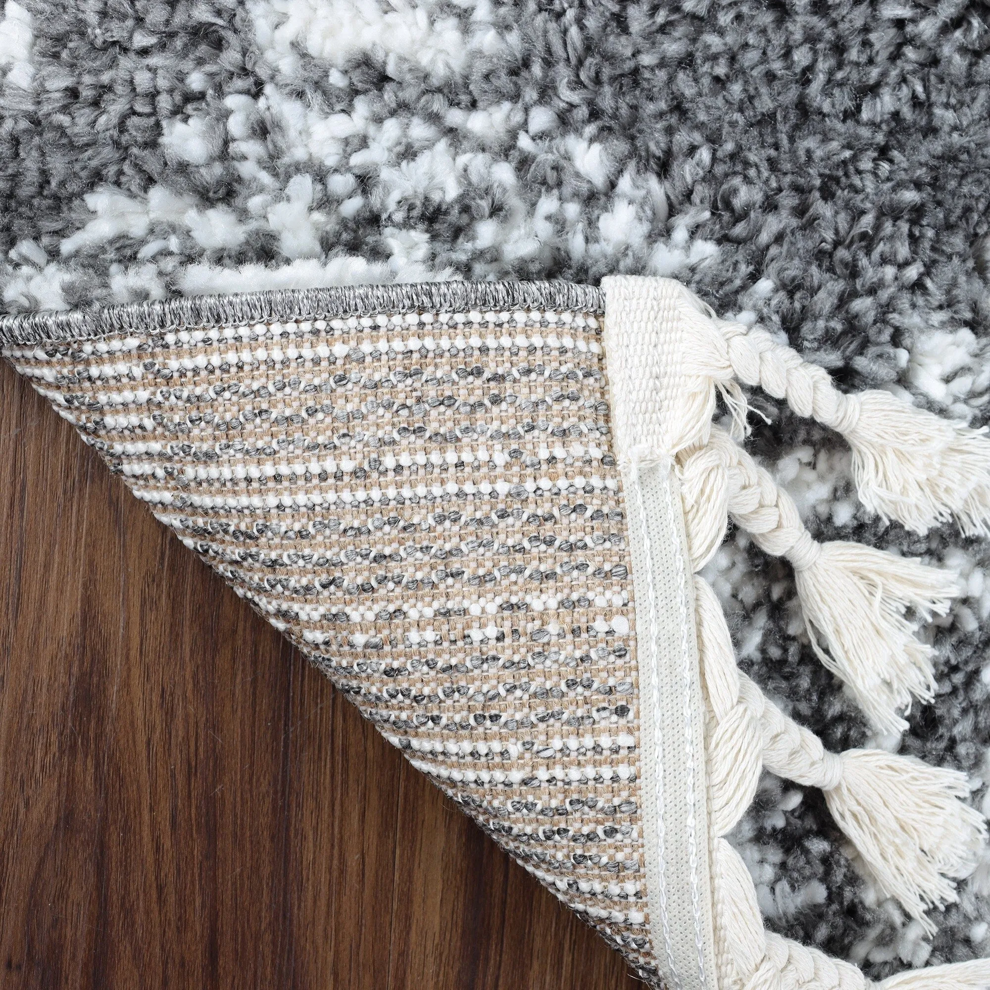 Superior Bohemian Geometric Indoor Plush Shag Area Rug with Tassels